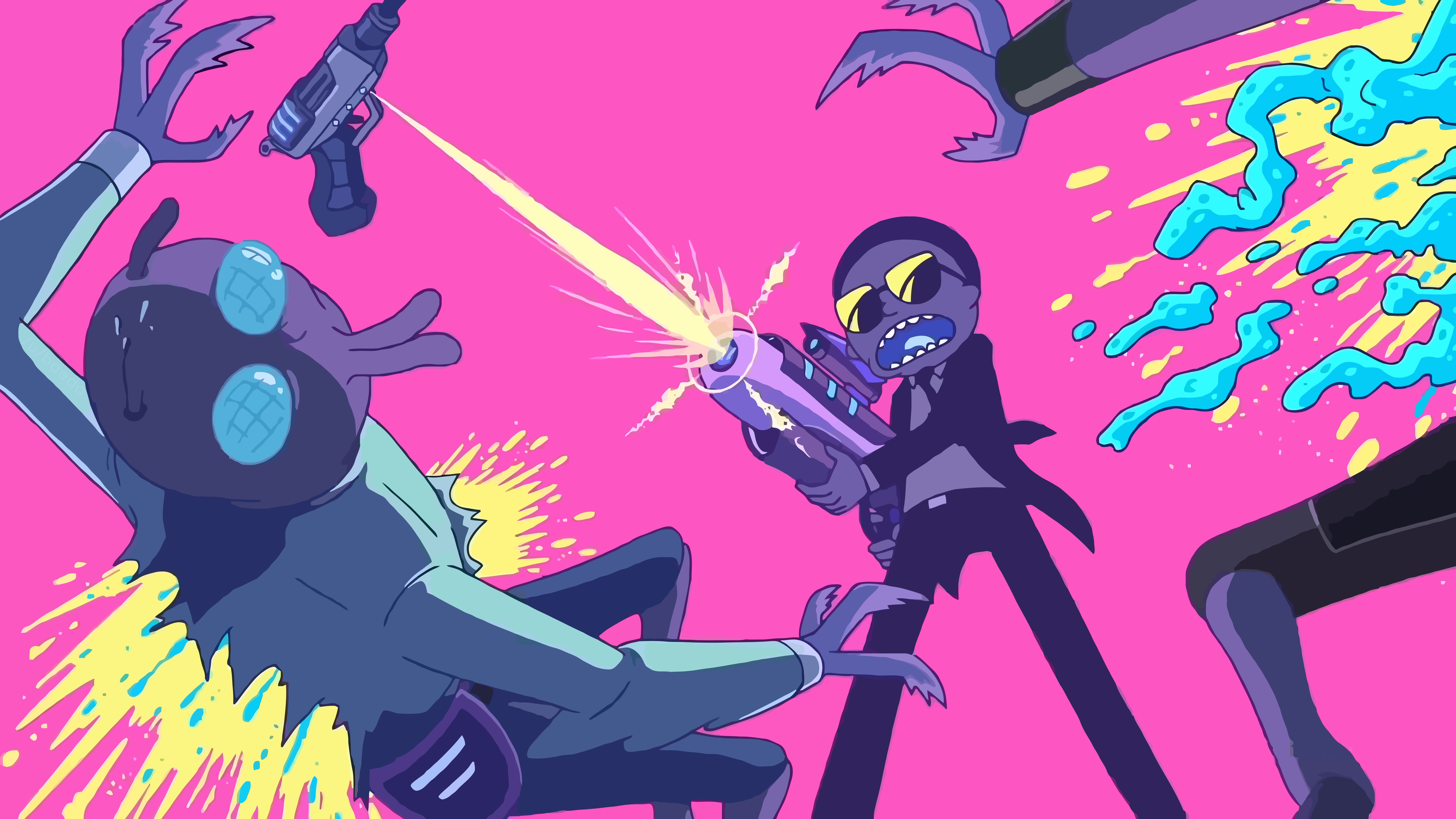 Rick and Morty Fighting WIth Aliens Wallpaper, HD TV Series 4K