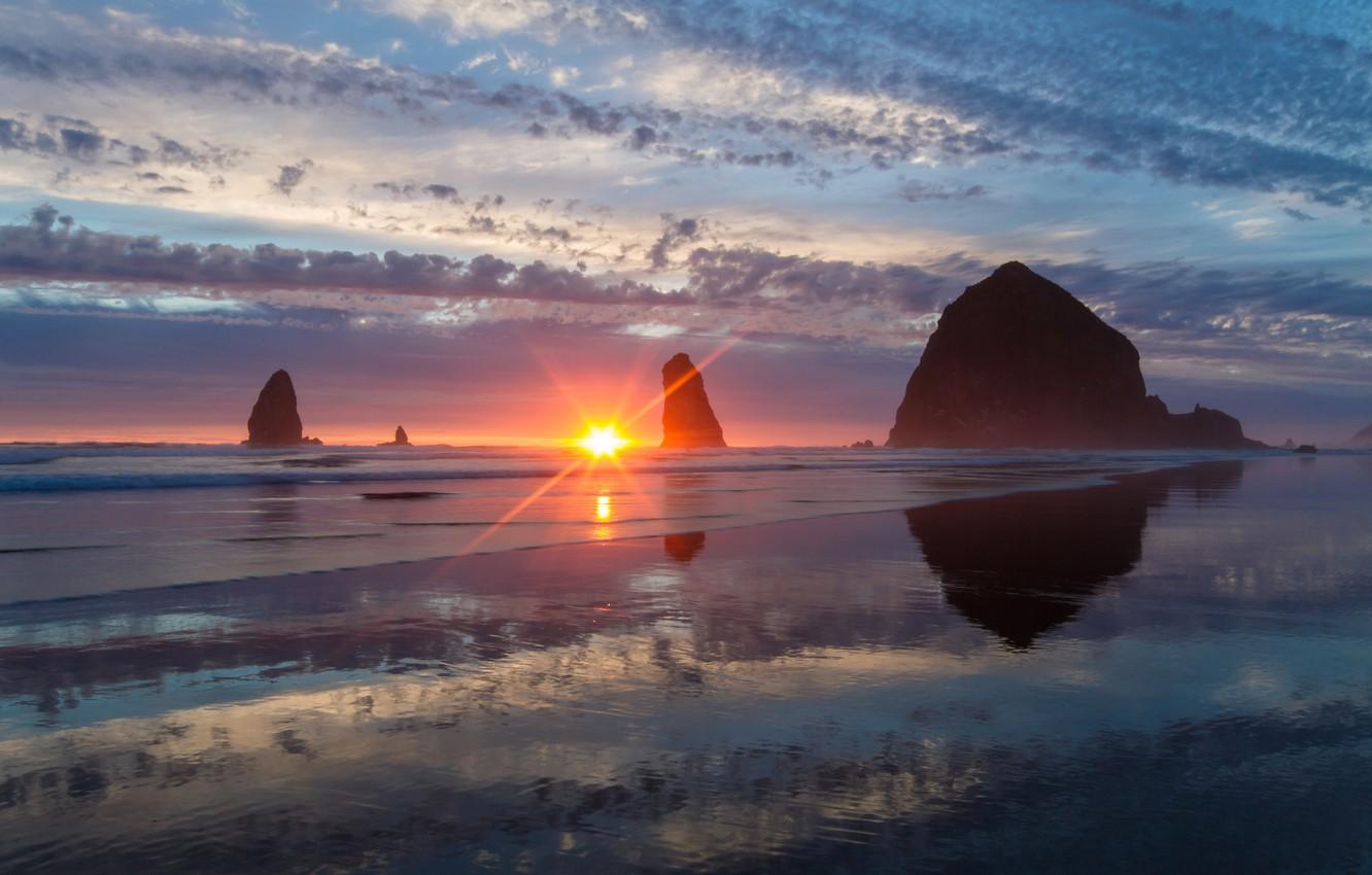 Wallpaper sunset, rocks, coast, Oregon, Oregon, Pacific Ocean