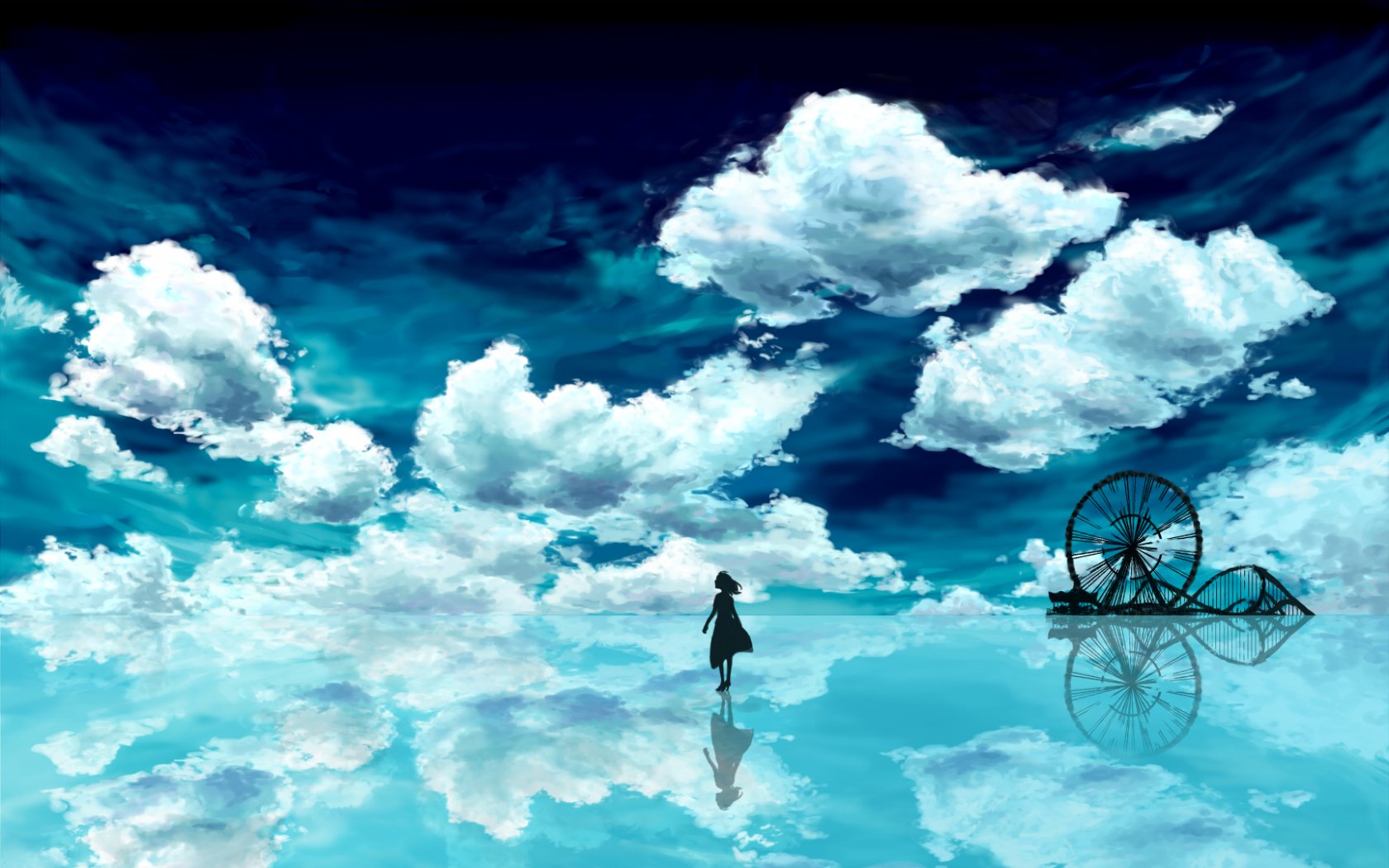 Blue sky with clouds anime style background Vector Image