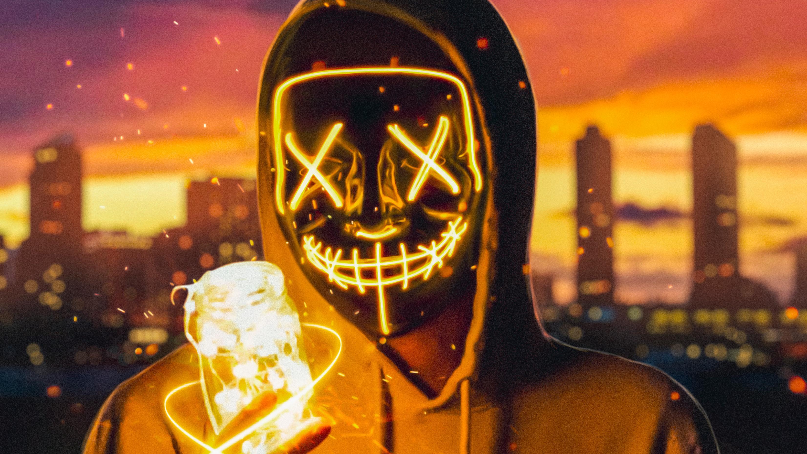 Neon Mask Guy With Light Cube 2048x1152 Resolution HD 4k Wallpaper, Image, Background, Photo and Picture