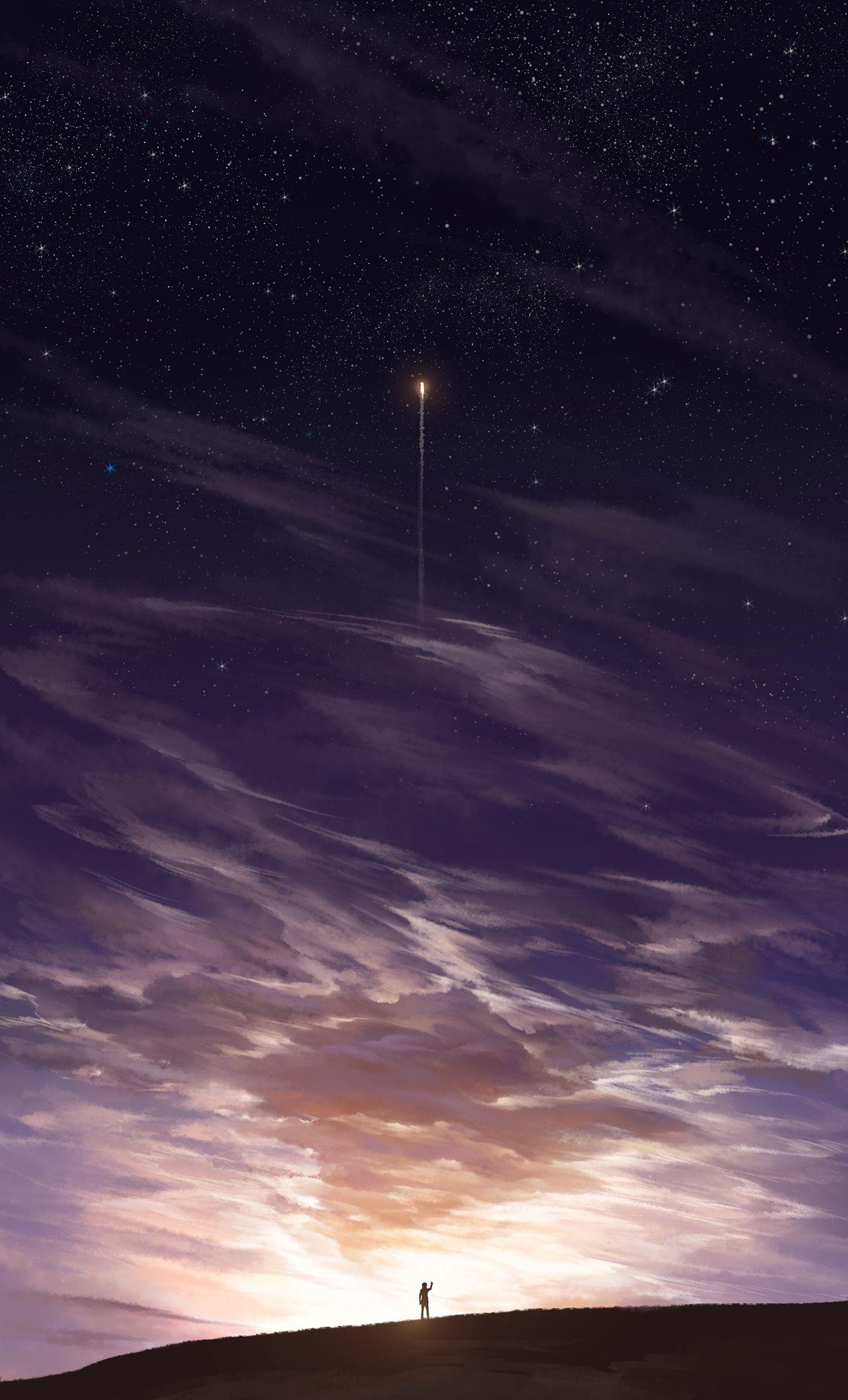 Stormy Night Anime Scenery Wallpaper High Resolution Stars