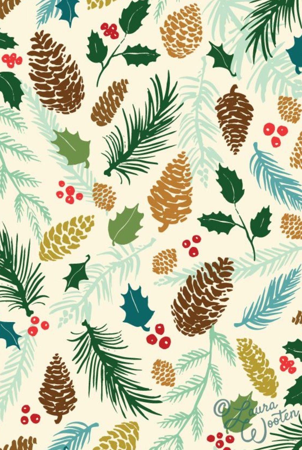 Free Christmas Wallpaper! Love how it has Pine Cones, Berries