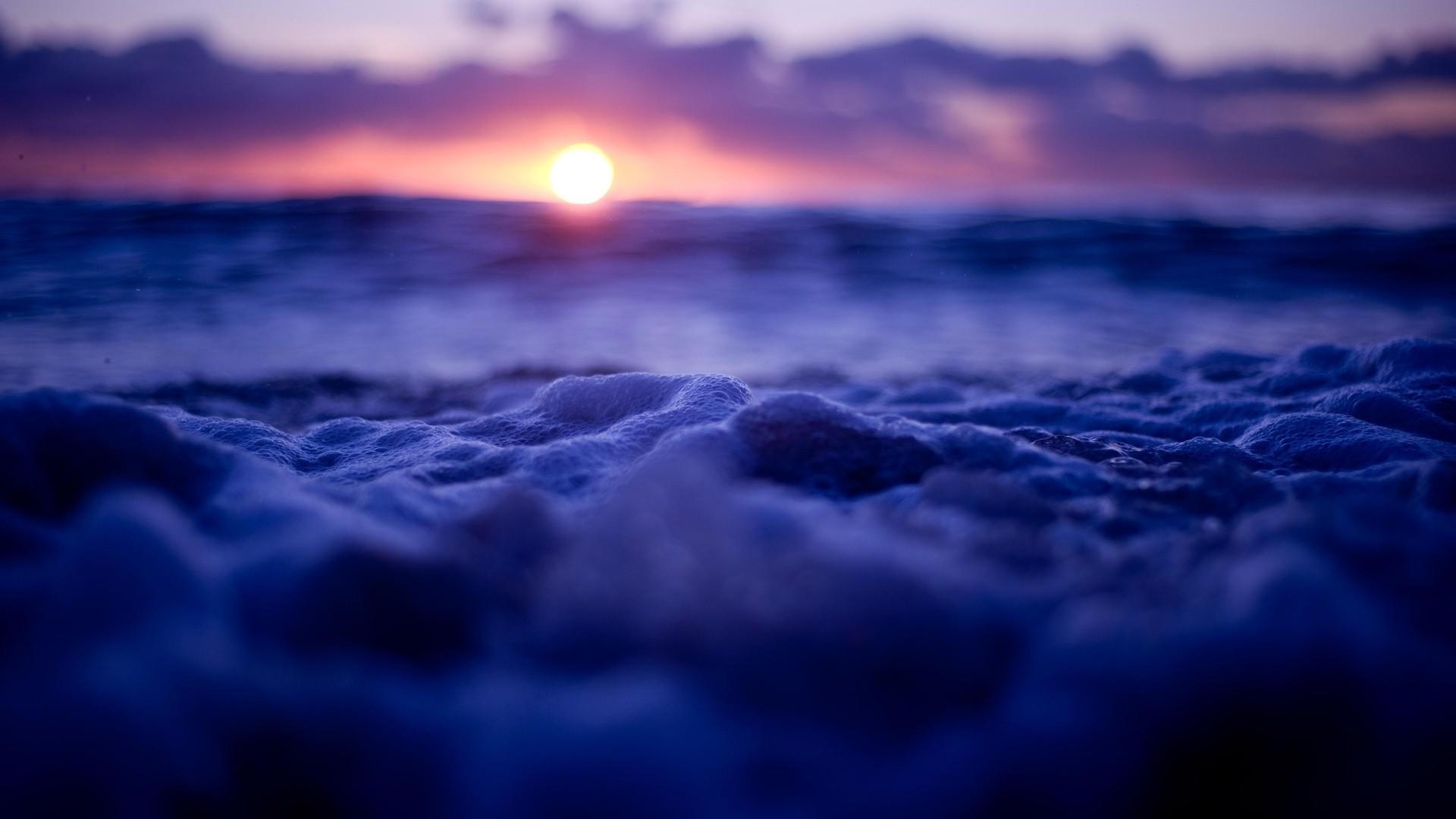 Ocean Waves Foam Sunset Light Free Wallpaper HD