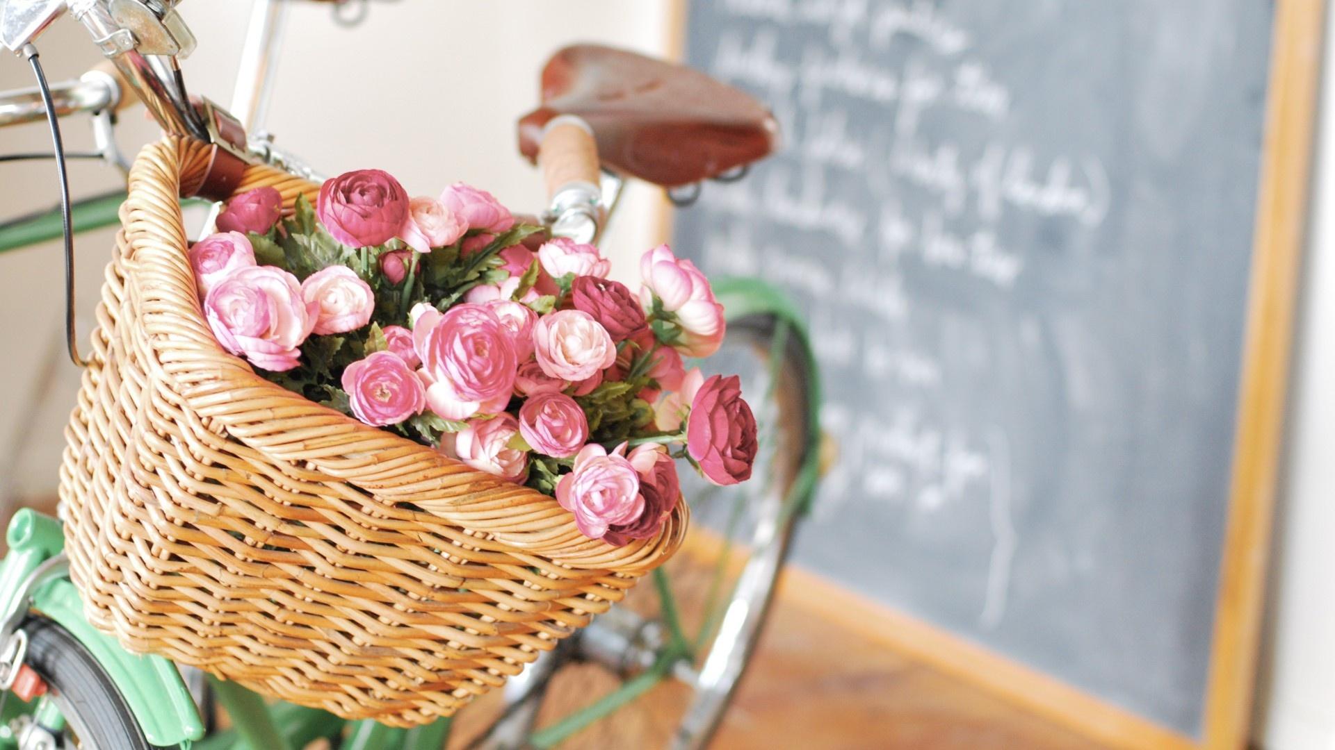 Wallpaper bicycle, flower, bike, basket, romantic desktop