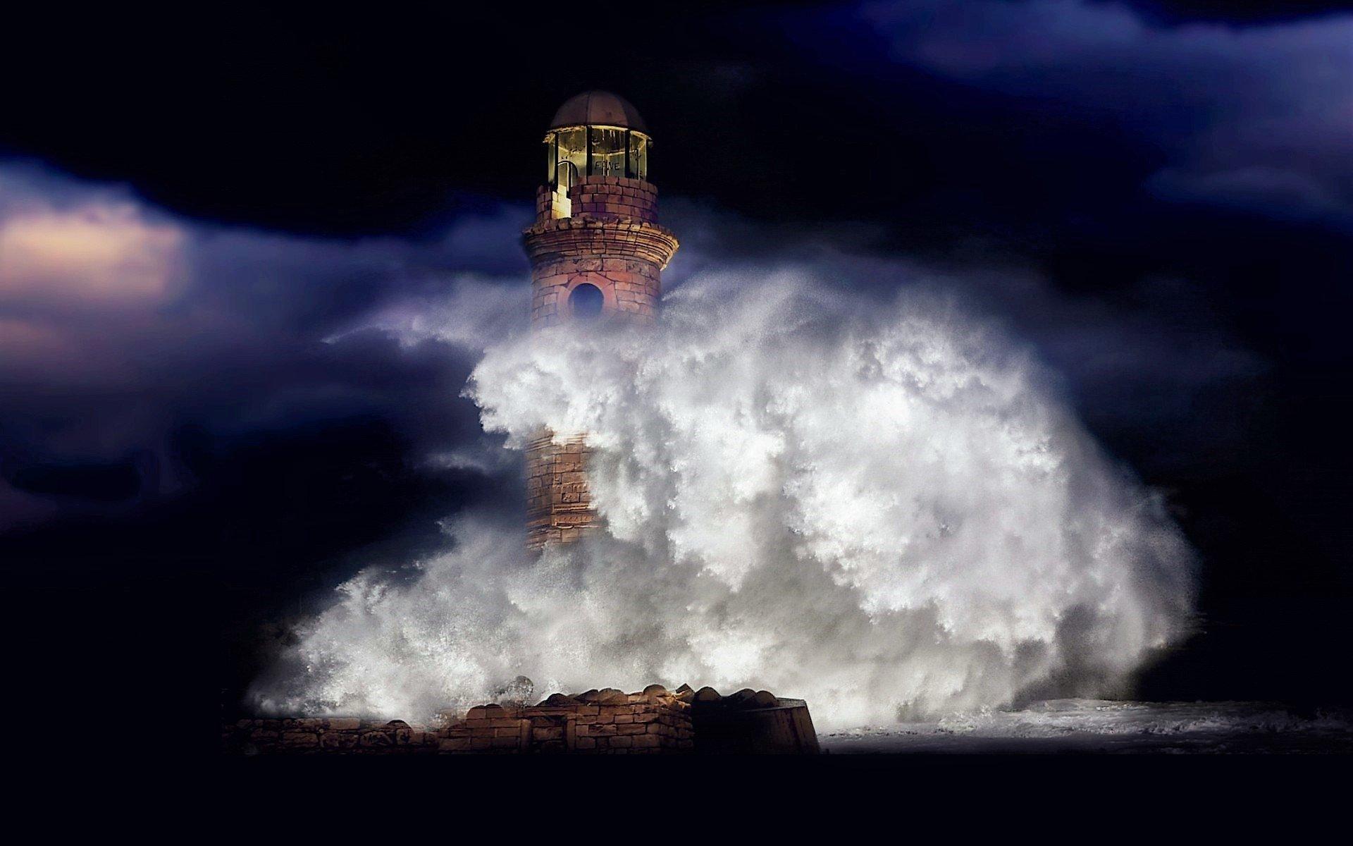 Lighthouse in Rough and Stormy Sea HD Wallpaper. Background Image