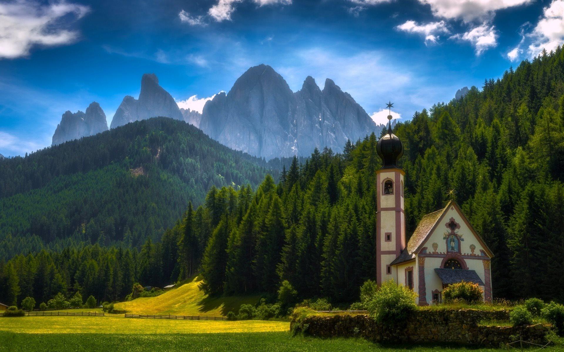 Download wallpaper Santa Maddalena, Dolomites Alps, HDR, Villnoss