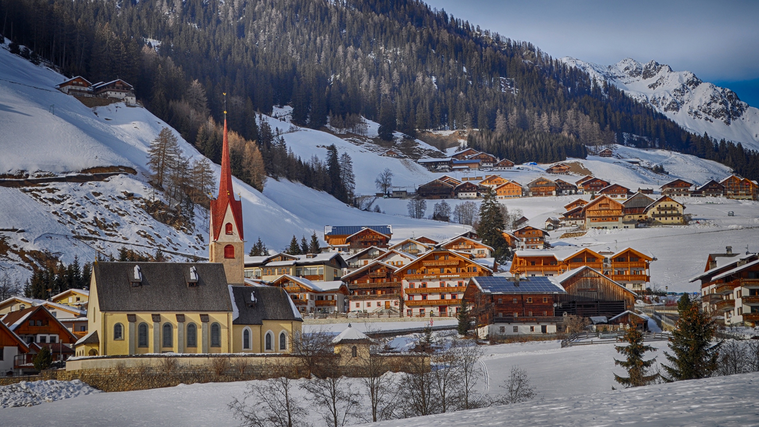 Picture Church Alps Italy Village commune Gsies, South 2560x1440