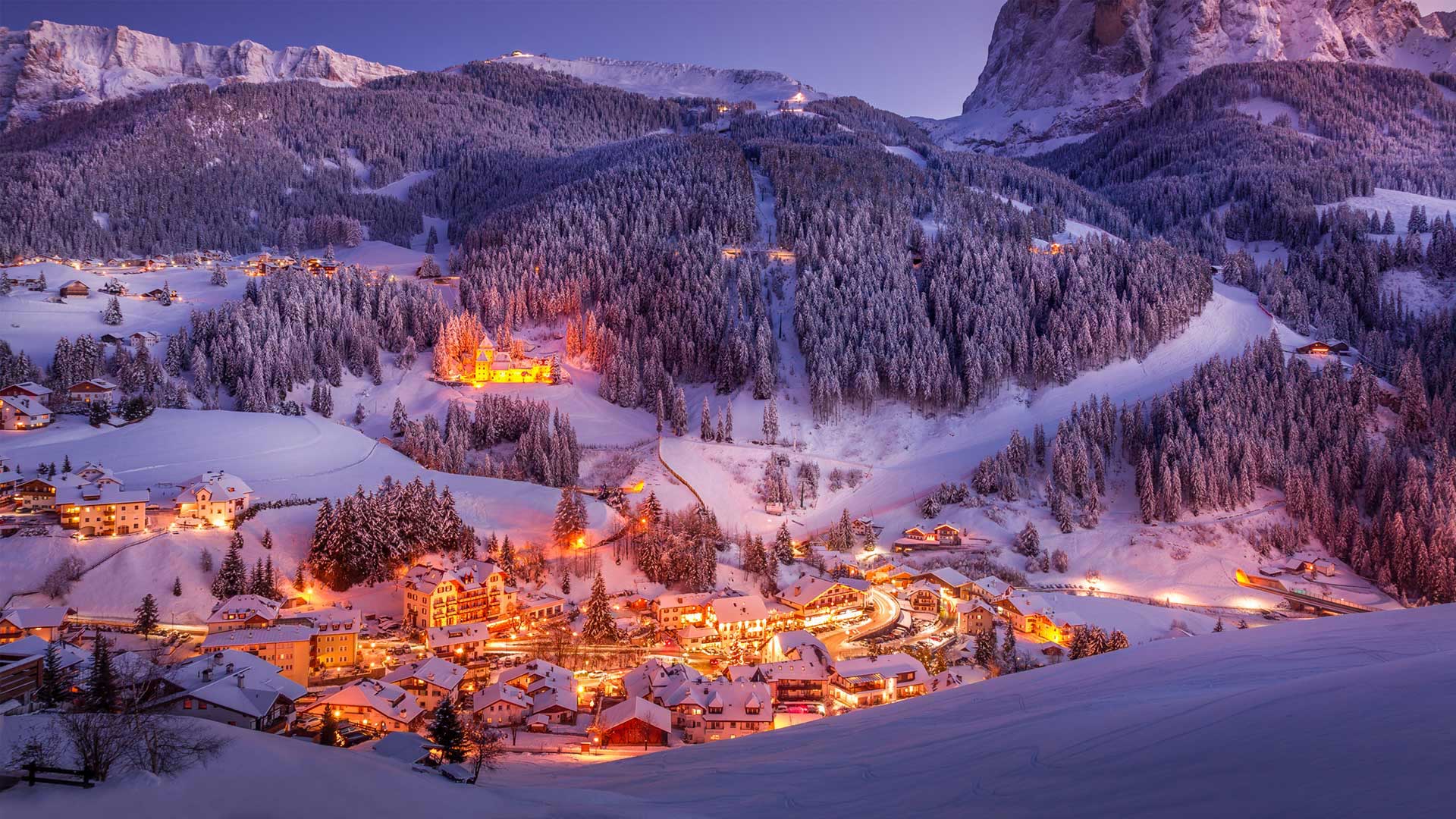 Sunset in Val Gardena in the Dolomites of South Tyrol, Italy