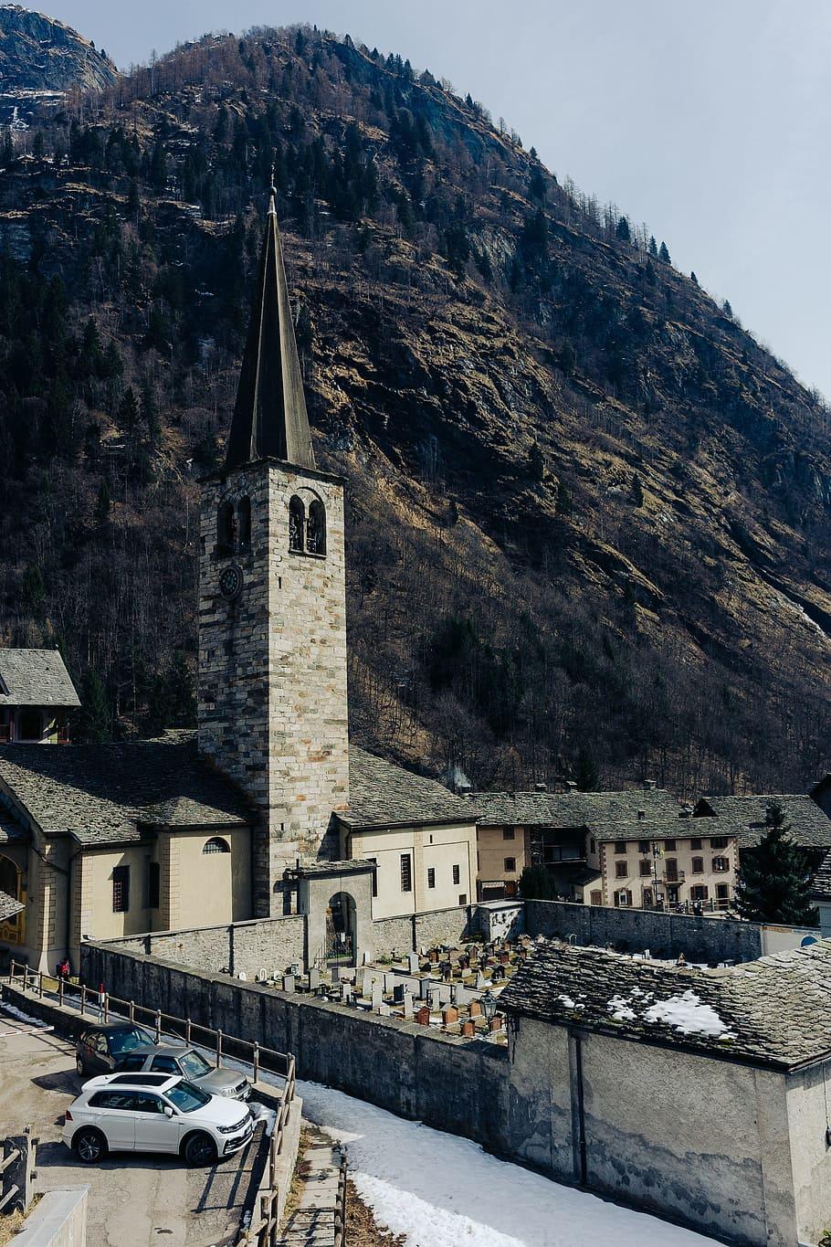 HD wallpaper: Church in Alagna, Italy, alpine, alps, aosta
