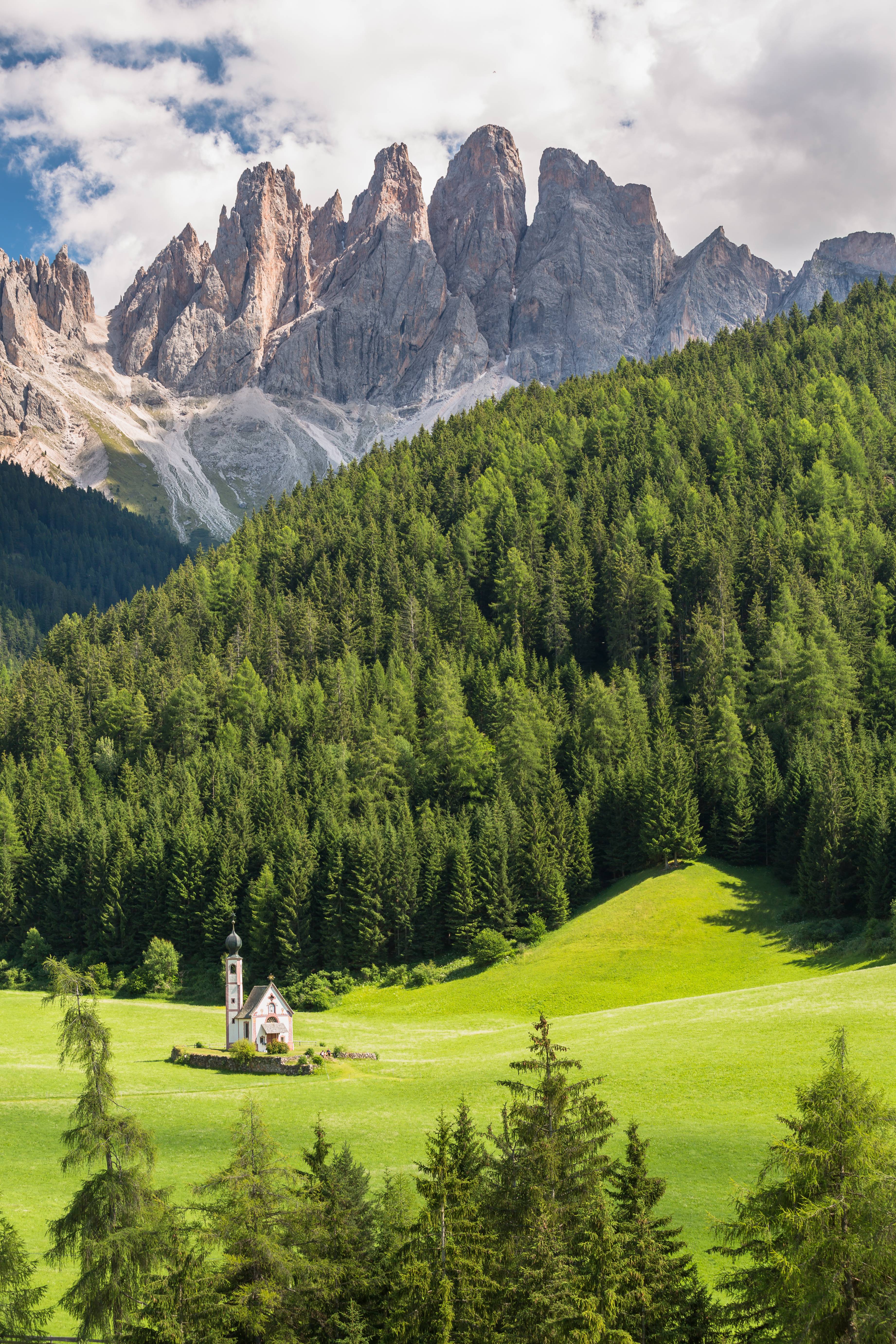 ITAP of a church in the Val Di Funes, South Tyrol region Italy