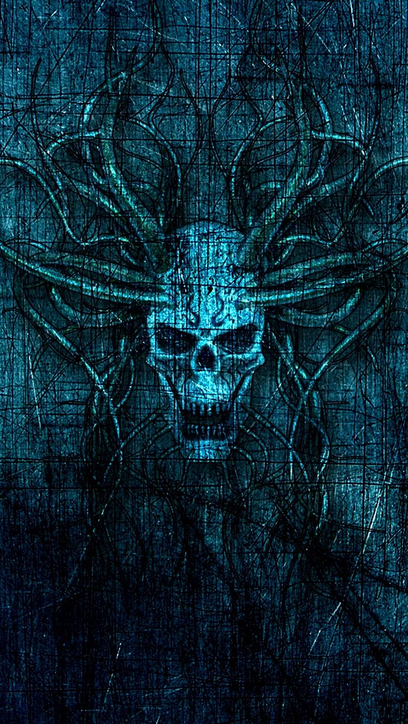 Download wallpaper 800x1420 skull, horns, scratches, art iphone se