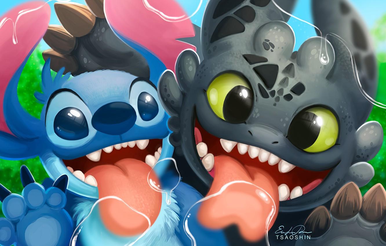 Photo Wallpaper Kawaii, Alien, Cartoon, Crossover, Toothless And Stitch Wallpaper & Background Download
