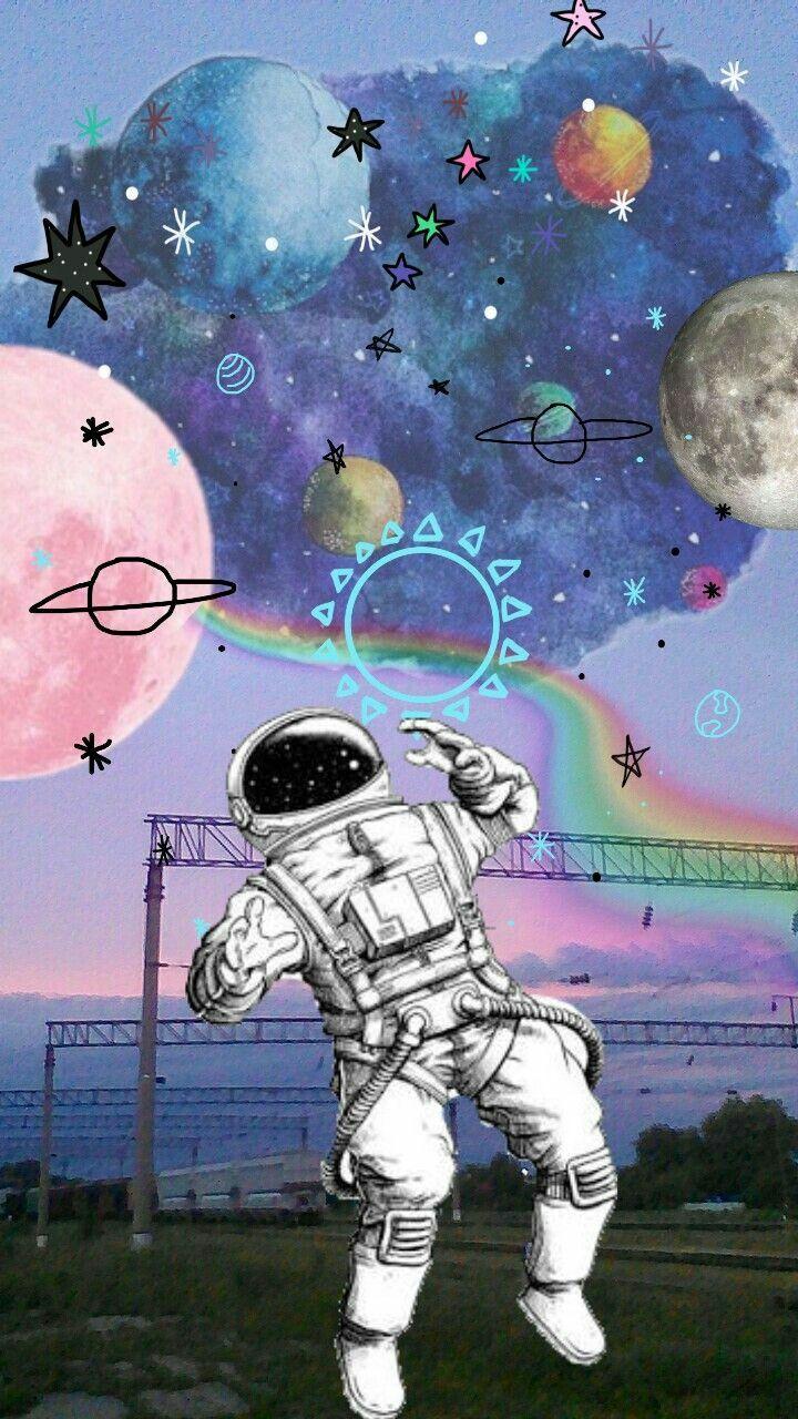 iPhone Wallpaper. Astronaut, Cartoon, Outer space, Illustration