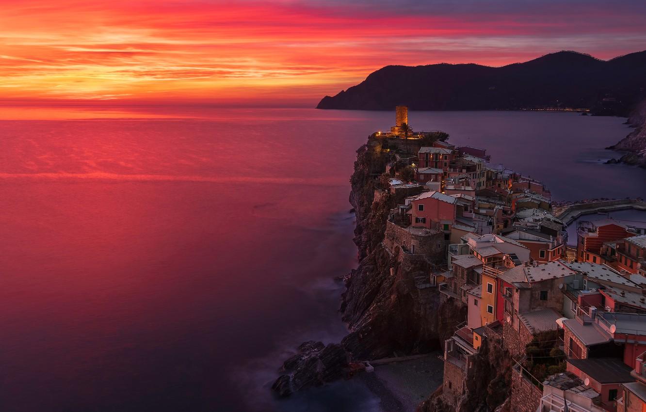 Wallpaper sea, sunset, coast, building, home, Italy, Italy