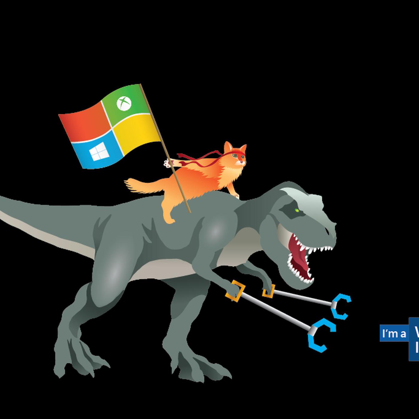 Microsoft's Windows ninja cat now rides a Tyrannosaurus rex