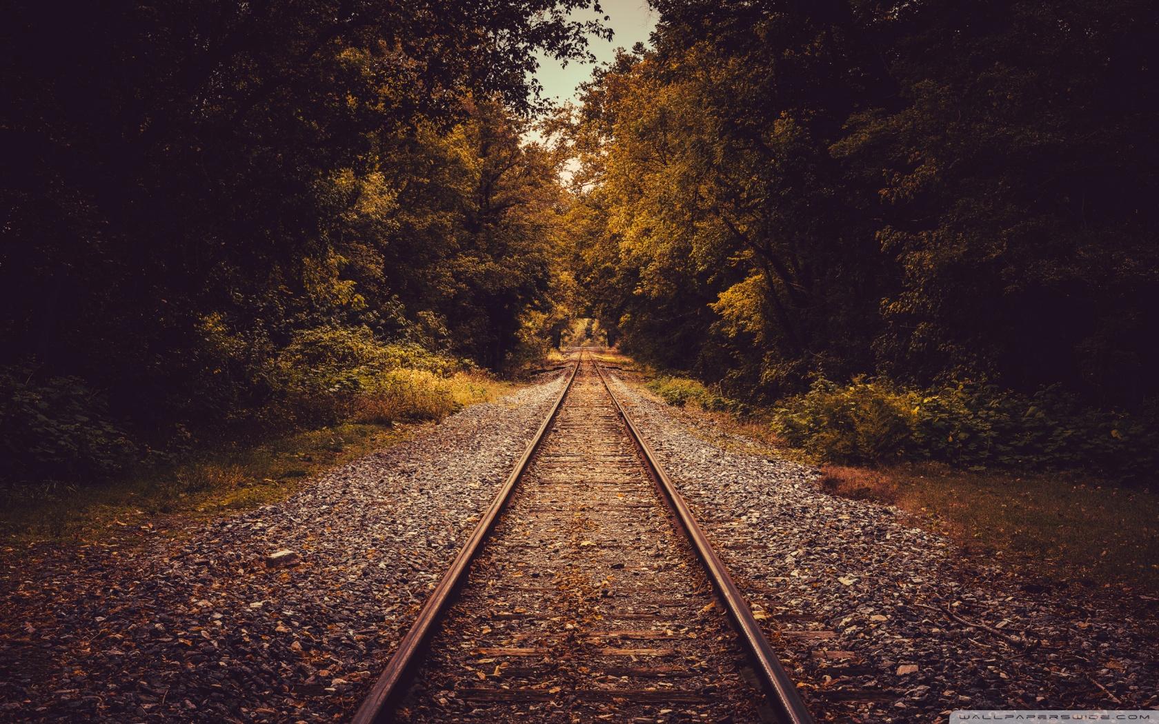 Railroad Tracks Perspective Ultra HD Desktop Background Wallpaper
