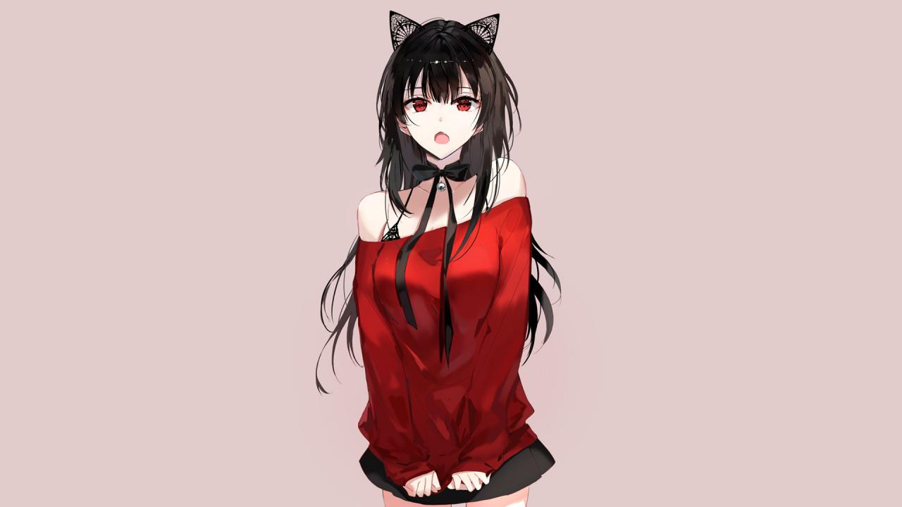 Download 1280x720 wallpaper red top, hot, anime girl, original, HD