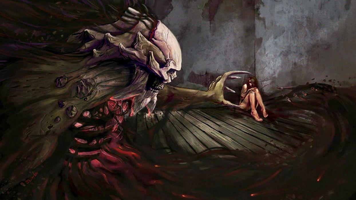 Dark horror evil demon skull skeleton macabre gothic women girl