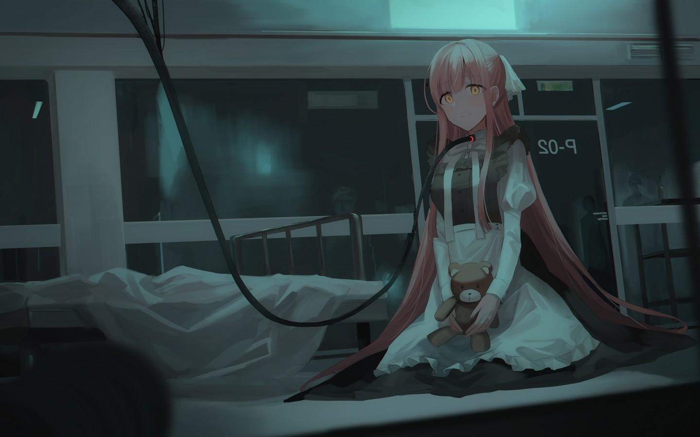 Download 1440x900 Anime Girl, Apron, Sit, Pink Long Hair, Hospital