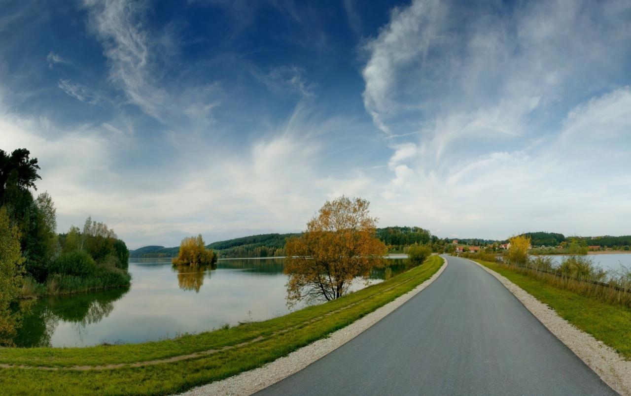 Pretty Road Lake Nature Sky wallpaper. Pretty Road Lake Nature