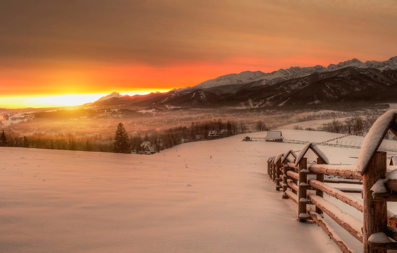 Wallpaper winter, mountains, dawn, High Tatras image for desktop