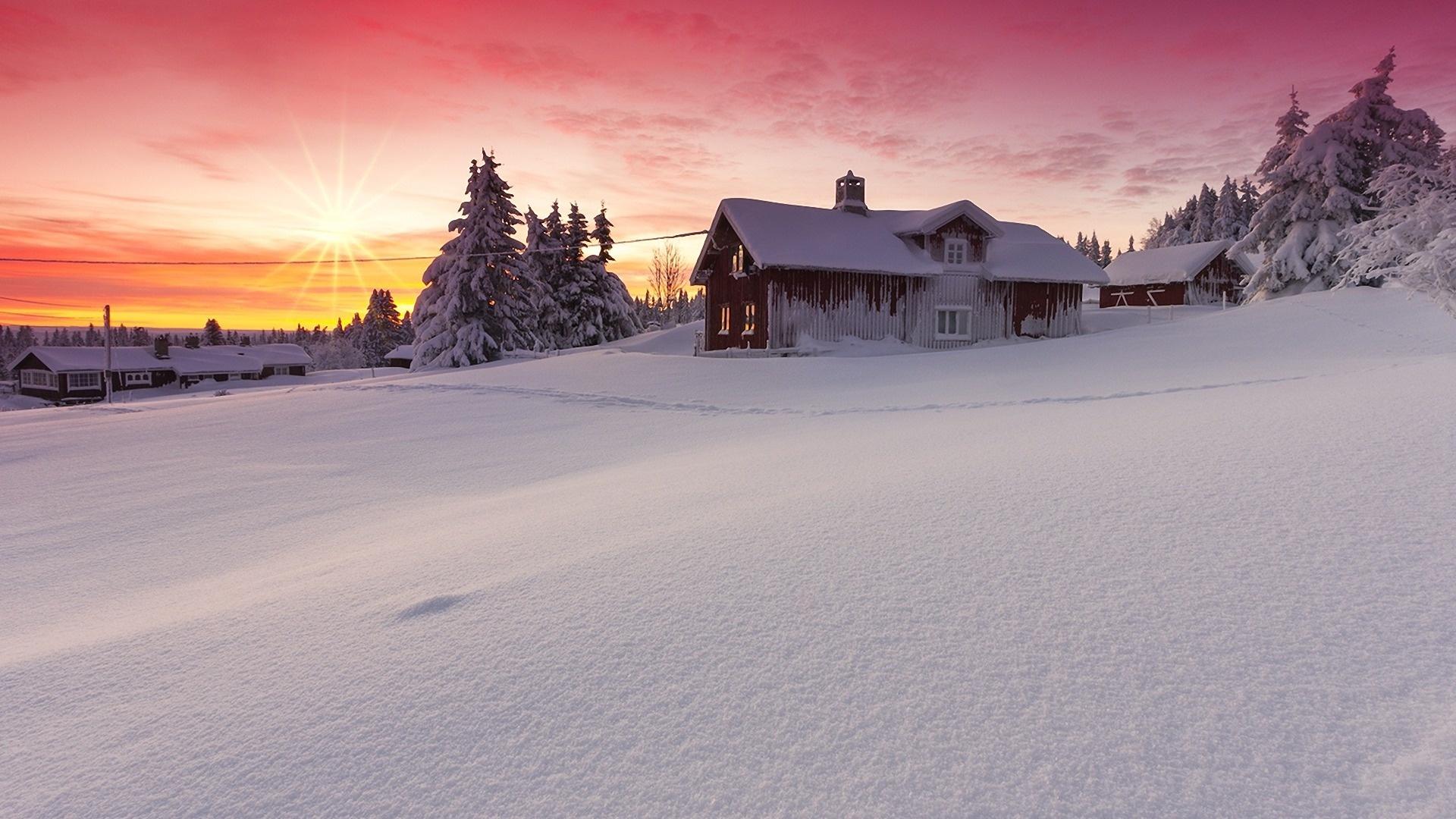 Nature Winter Snow Dawn Landscape Wallpaper