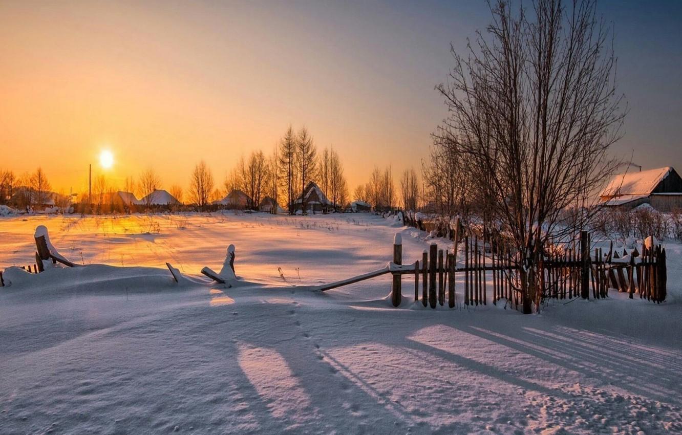 Wallpaper winter, snow, dawn, village, morning image for desktop