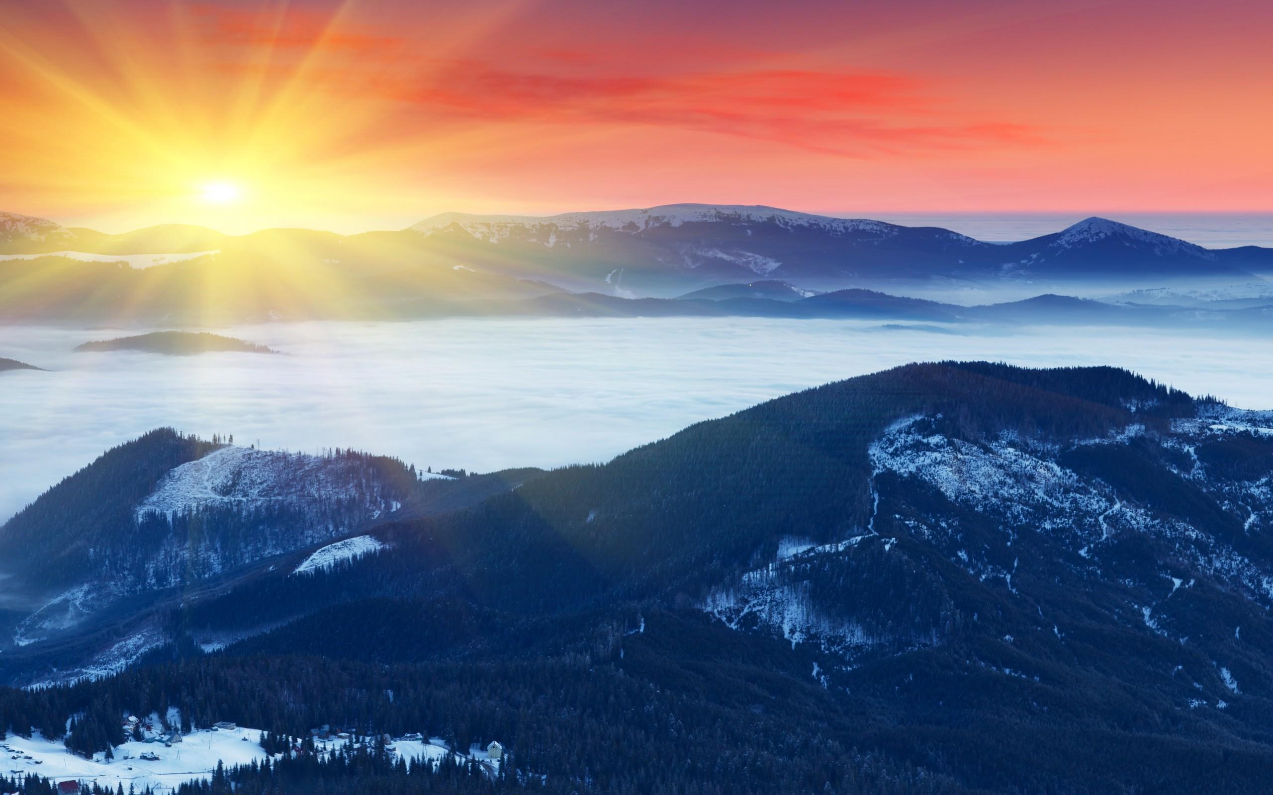 Sun, Snow, Blue, Fog, Stars, Rays, Sunrise, HD Sunrise Wallpaper