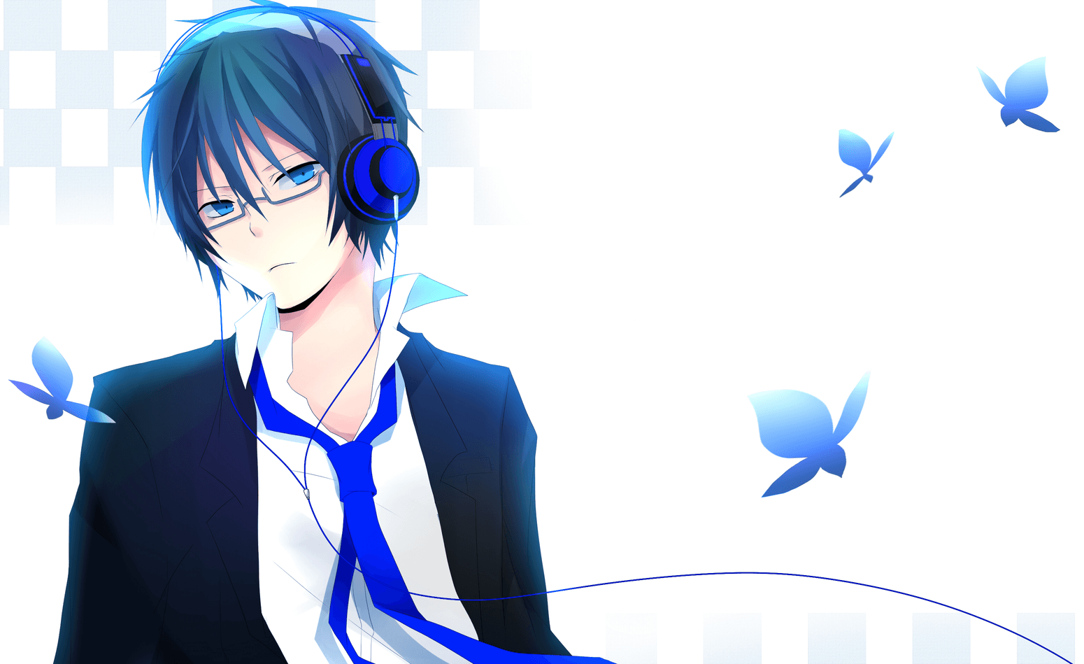 Blue-haired anime boy wearing headphones - wide 5