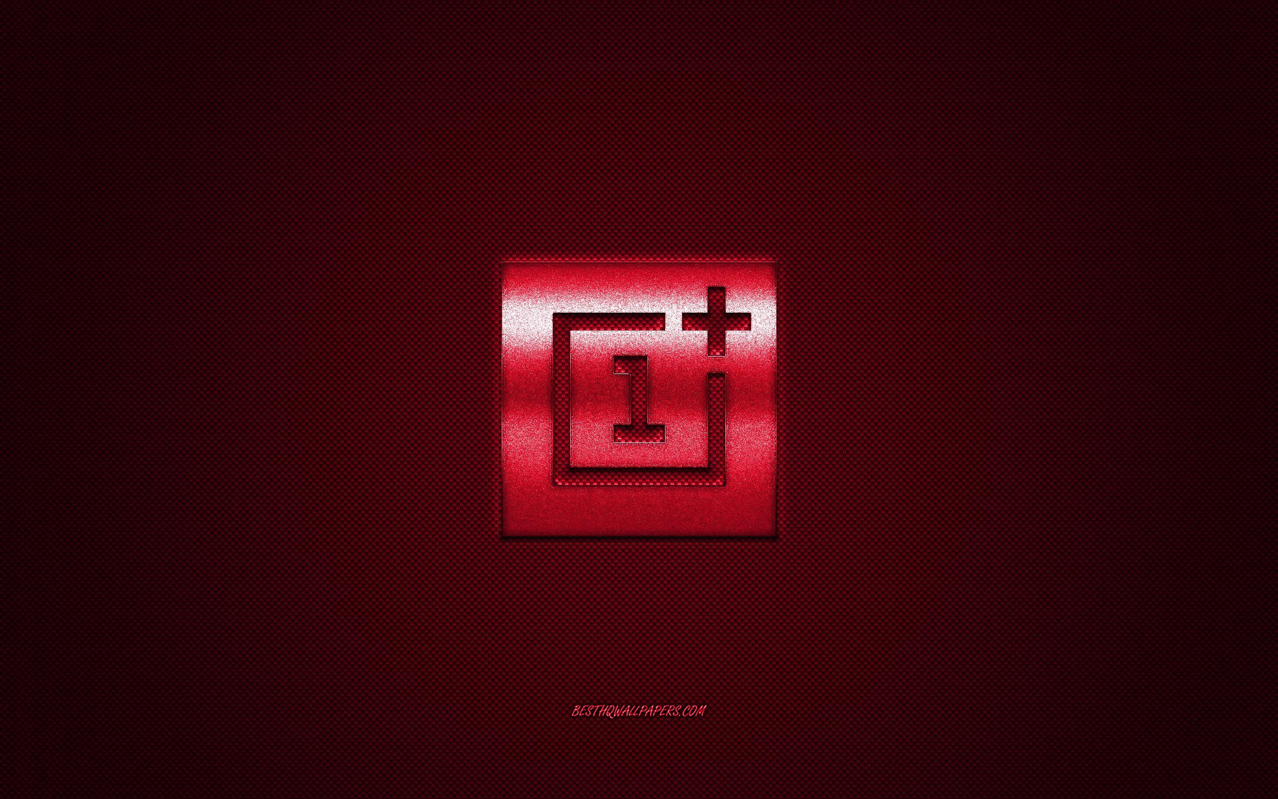 Download wallpaper OnePlus logo, red shiny logo, OnePlus metal