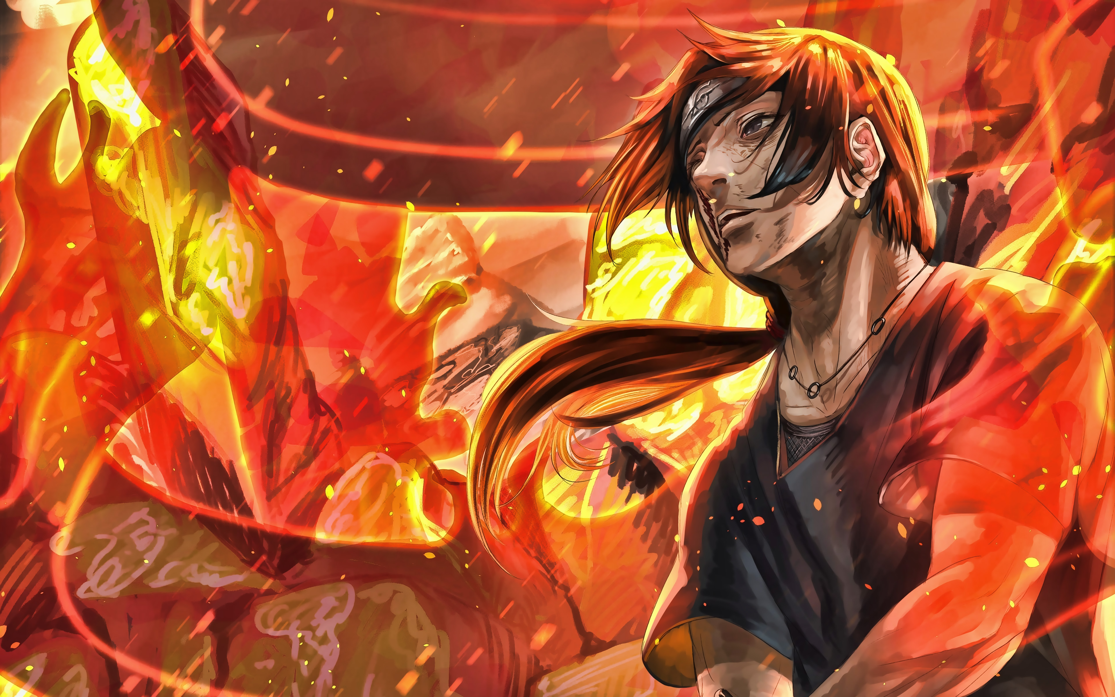 Download wallpaper Itachi Uchiha, 4k, Naruto, fire flames, Anbu