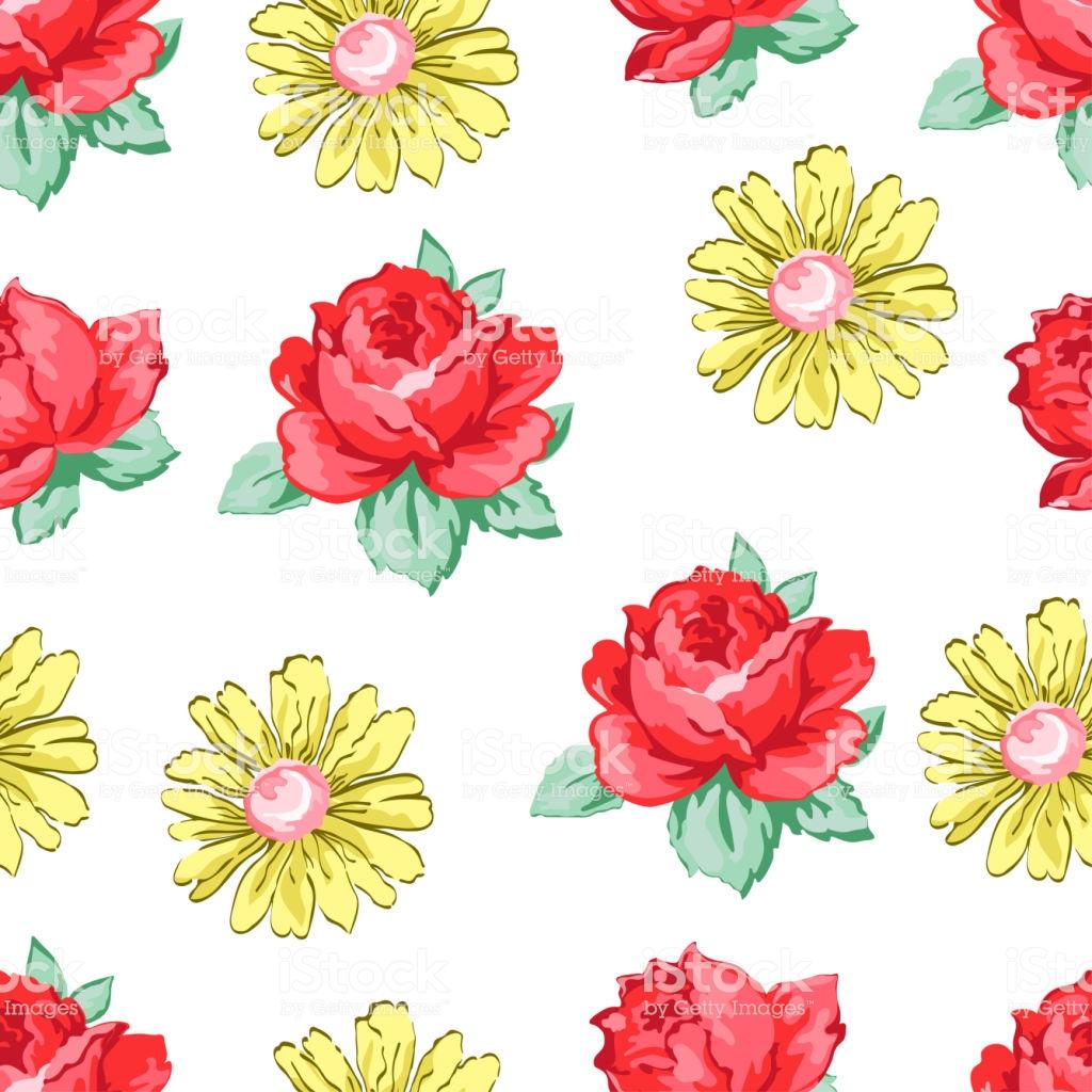 Flower Hand Drawing Seamless Pattern Vector Floral Background
