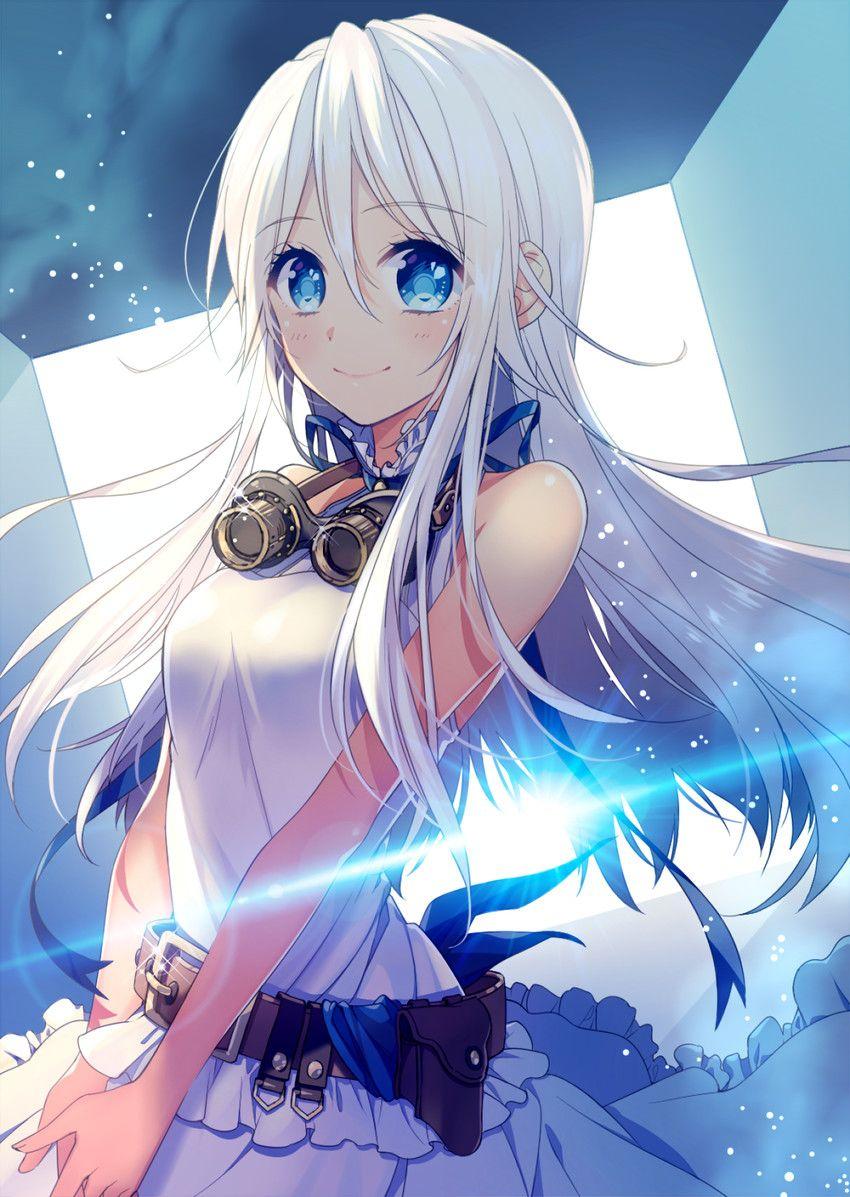 anime girl with blue eyes and white hair