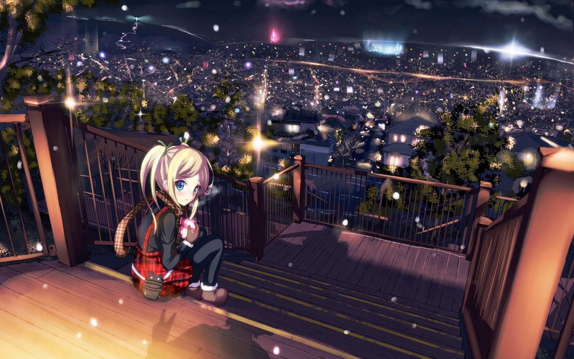 Building Background Anime Rooftop Night : Sunset Wallpapers | Ganrisna