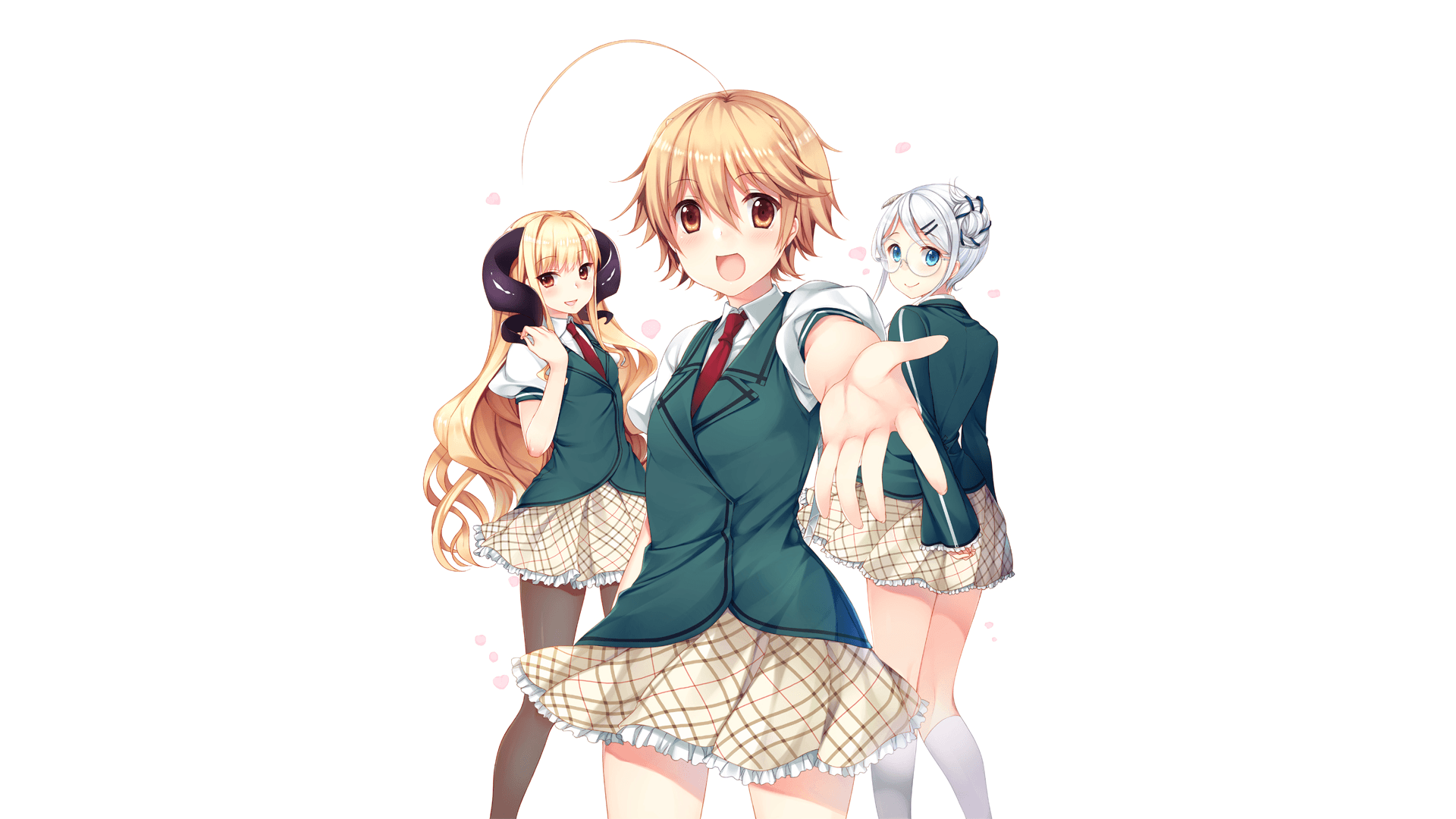 Horns, Tie, Girl, Skirt, Short Hair, Anime, Glasses, , HD