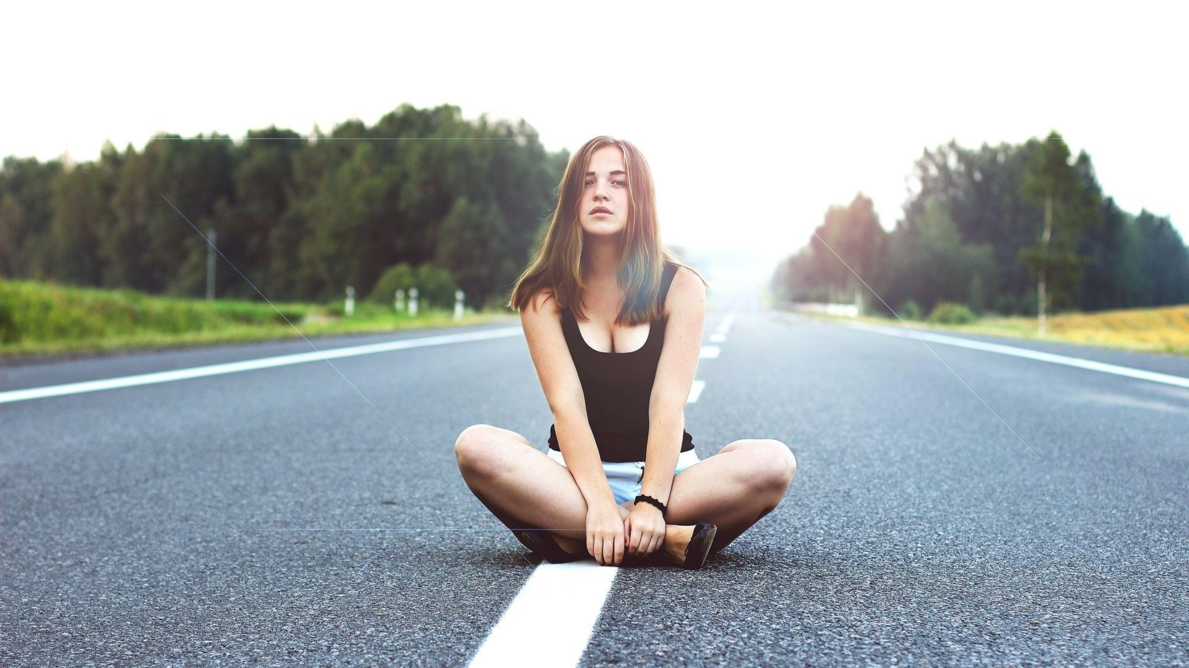 Girl Sitting On Road, HD Girls, 4k Wallpaper, Image, Background