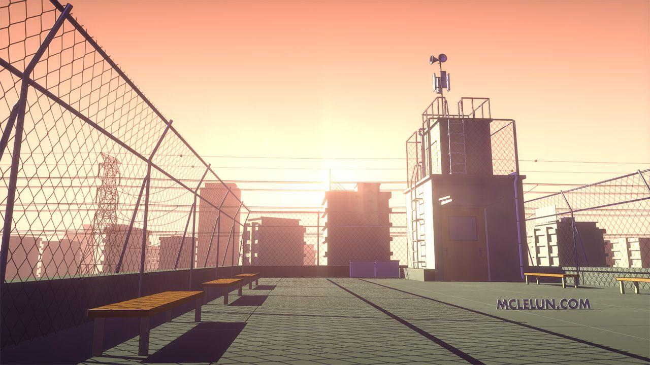 3D_anime_school_rooftop_by_mclelun. Anime scenery, Anime
