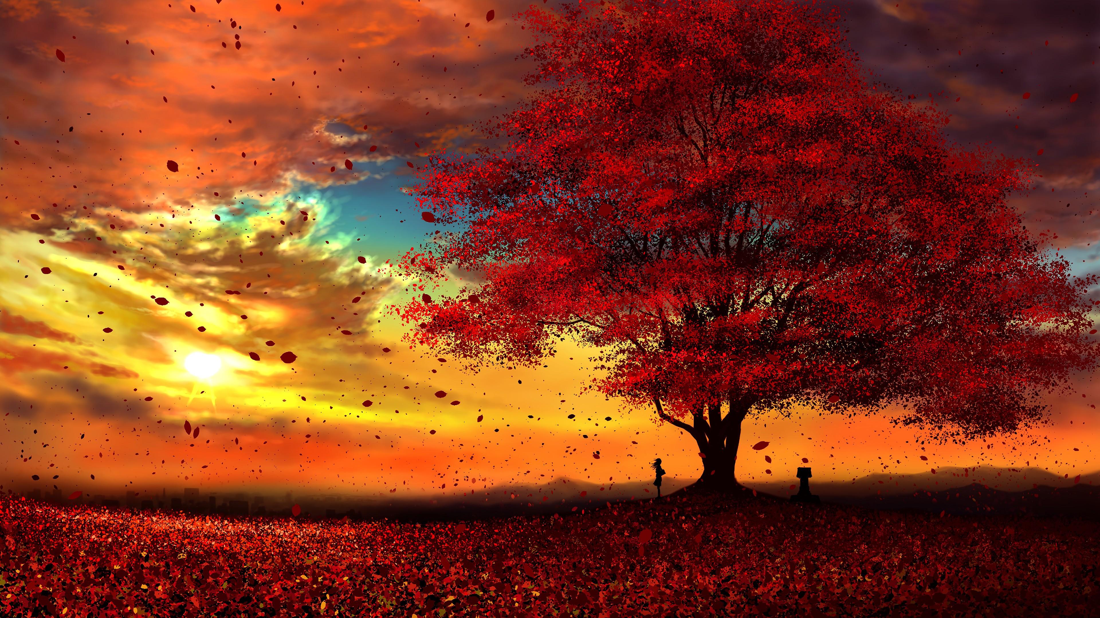 Anime Autumn Scenery Sunset 4K 3840x2160 Wallpaper