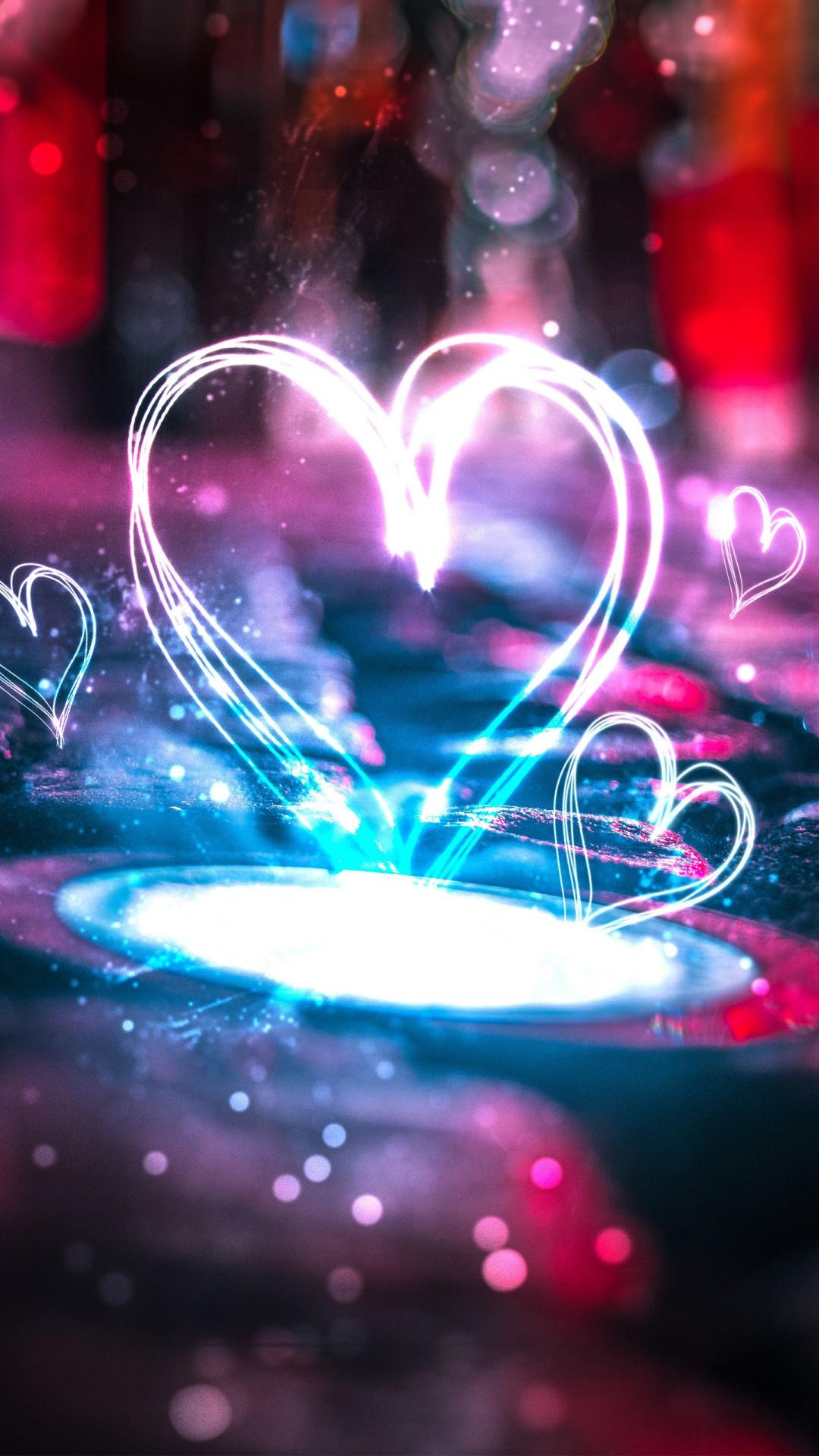 Neon Love Hearts 4K Wallpaper