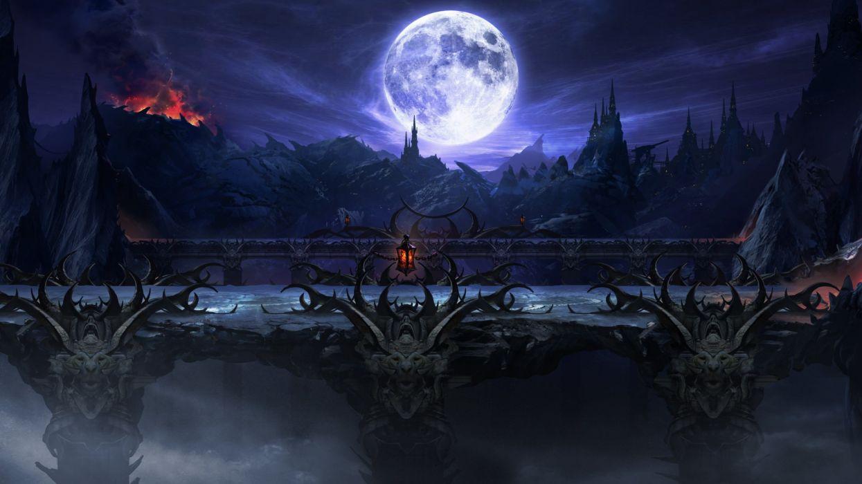 Fantasy moon dark bridge wallpaperx1440