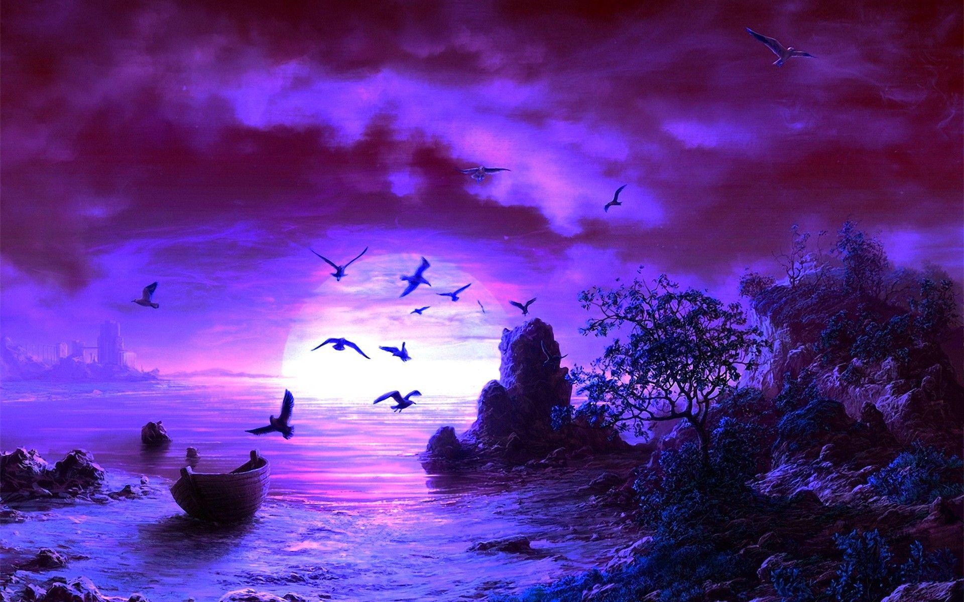 Fantasy Moon Art. desktop wallpaper fantasy fantasy art birds