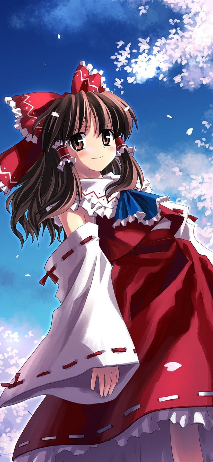 Beautiful anime girl, pink sakura, petals 828x1792 iPhone XR