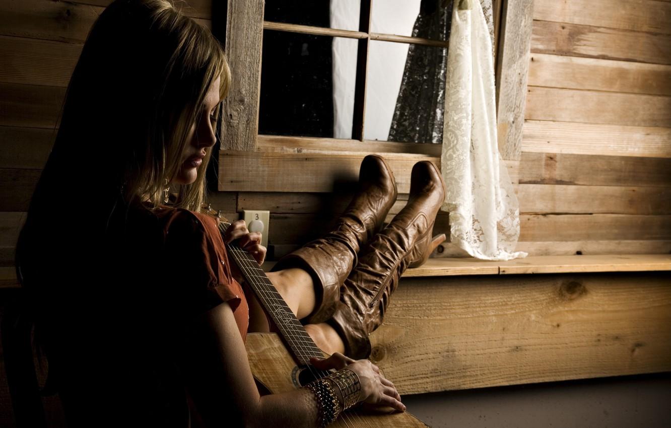 girl, guitar, boots, Country Girl .goodfon.com