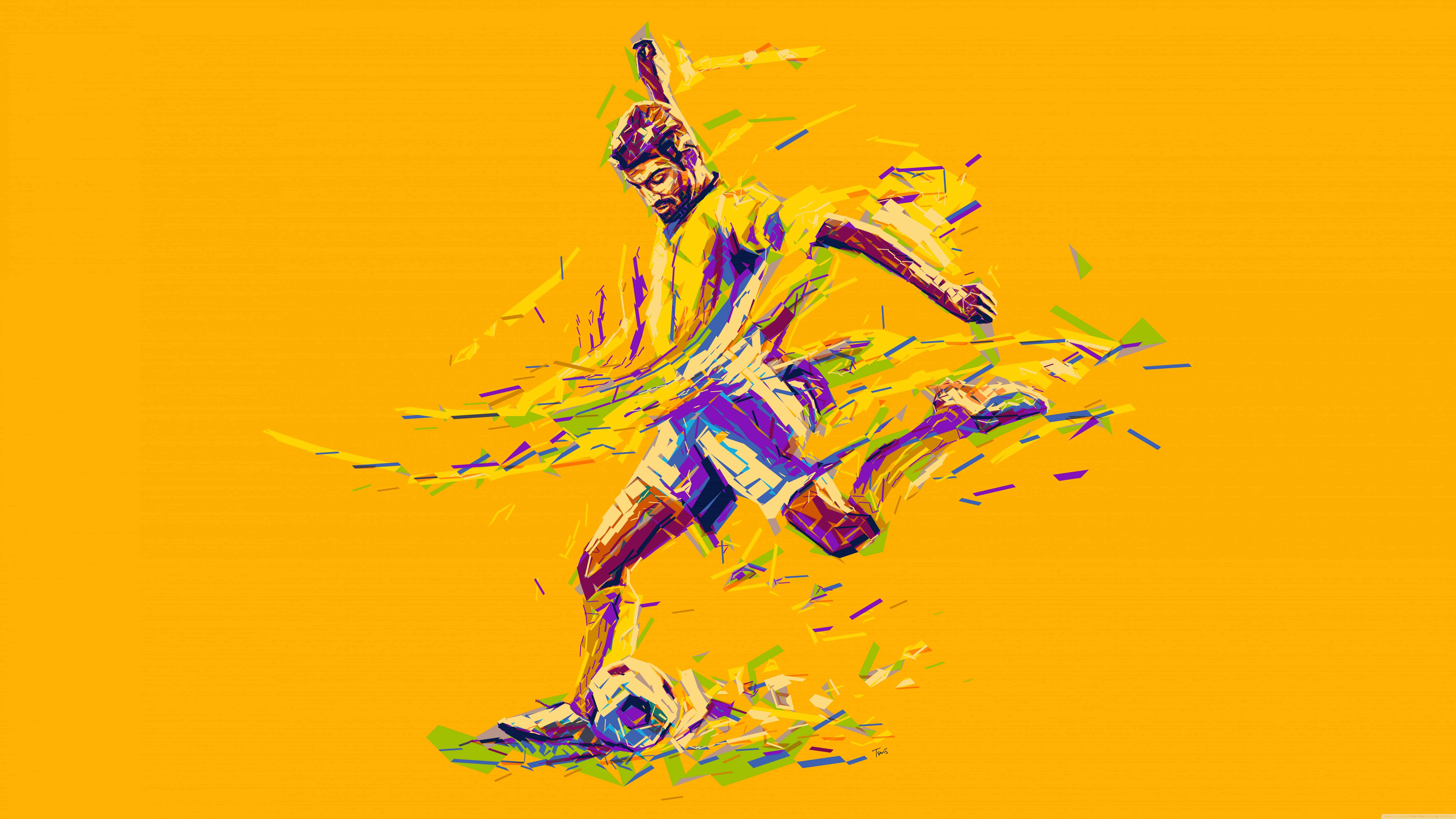 Football Player Kicking Soccer Ball UHD 8K Wallpaper