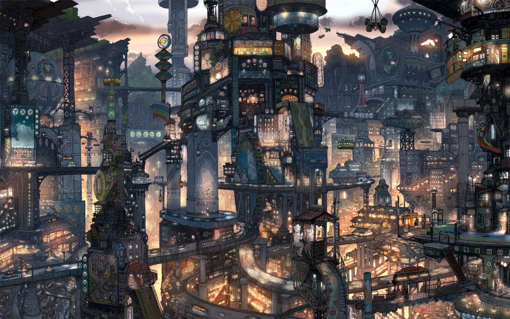Anime, city, artwork, futuristic city HD wallpaper