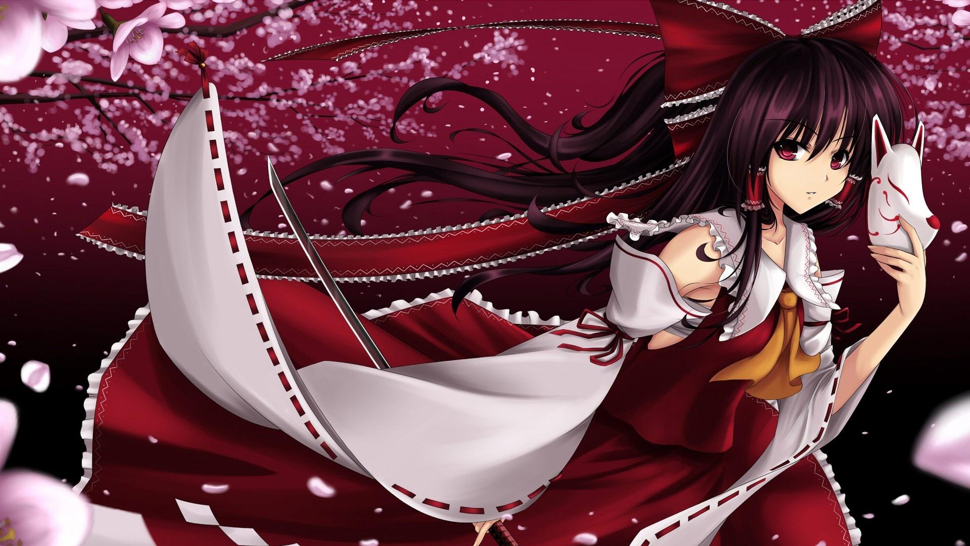 Download wallpaper 1920x1080 anime, girl, mask, gown, sakura