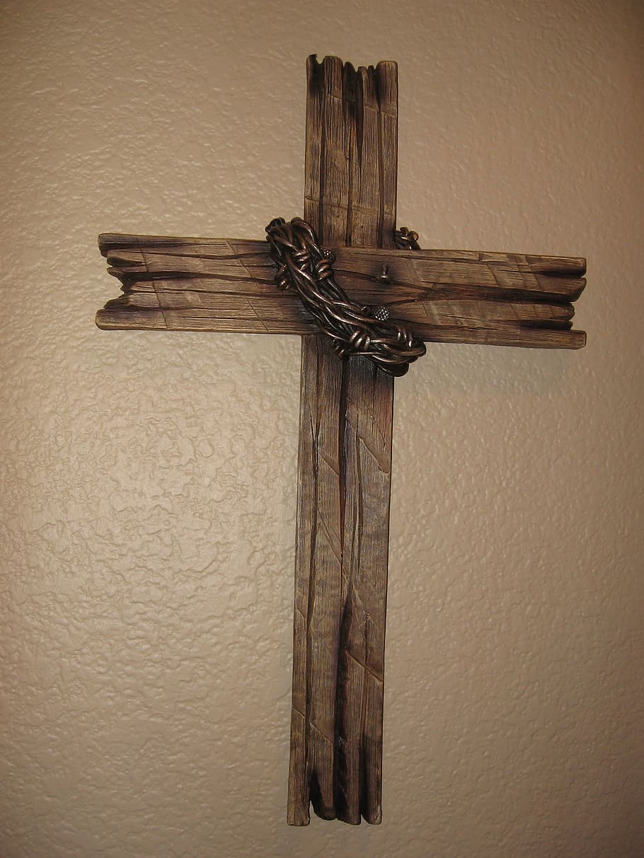 HD wallpaper: brown wooden cross wall display, jesus, christianity