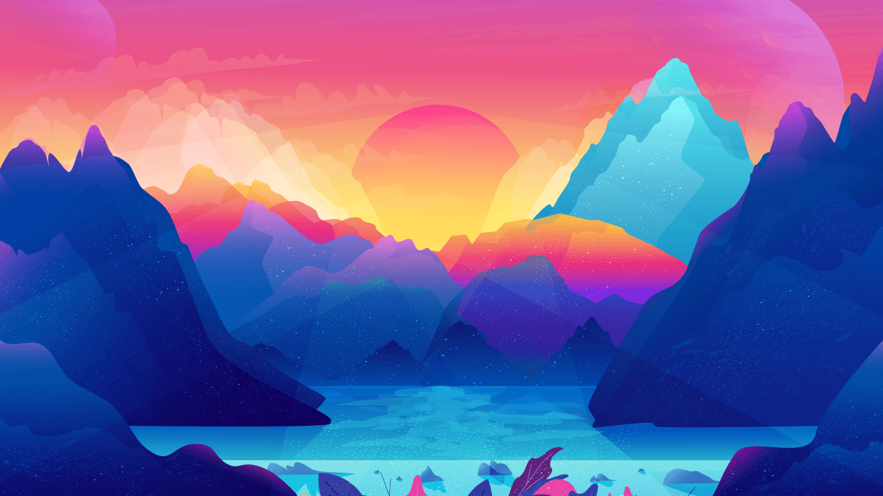 Wallpaper Sun, Mountains, Gradient, Colorful, Illustration, HD