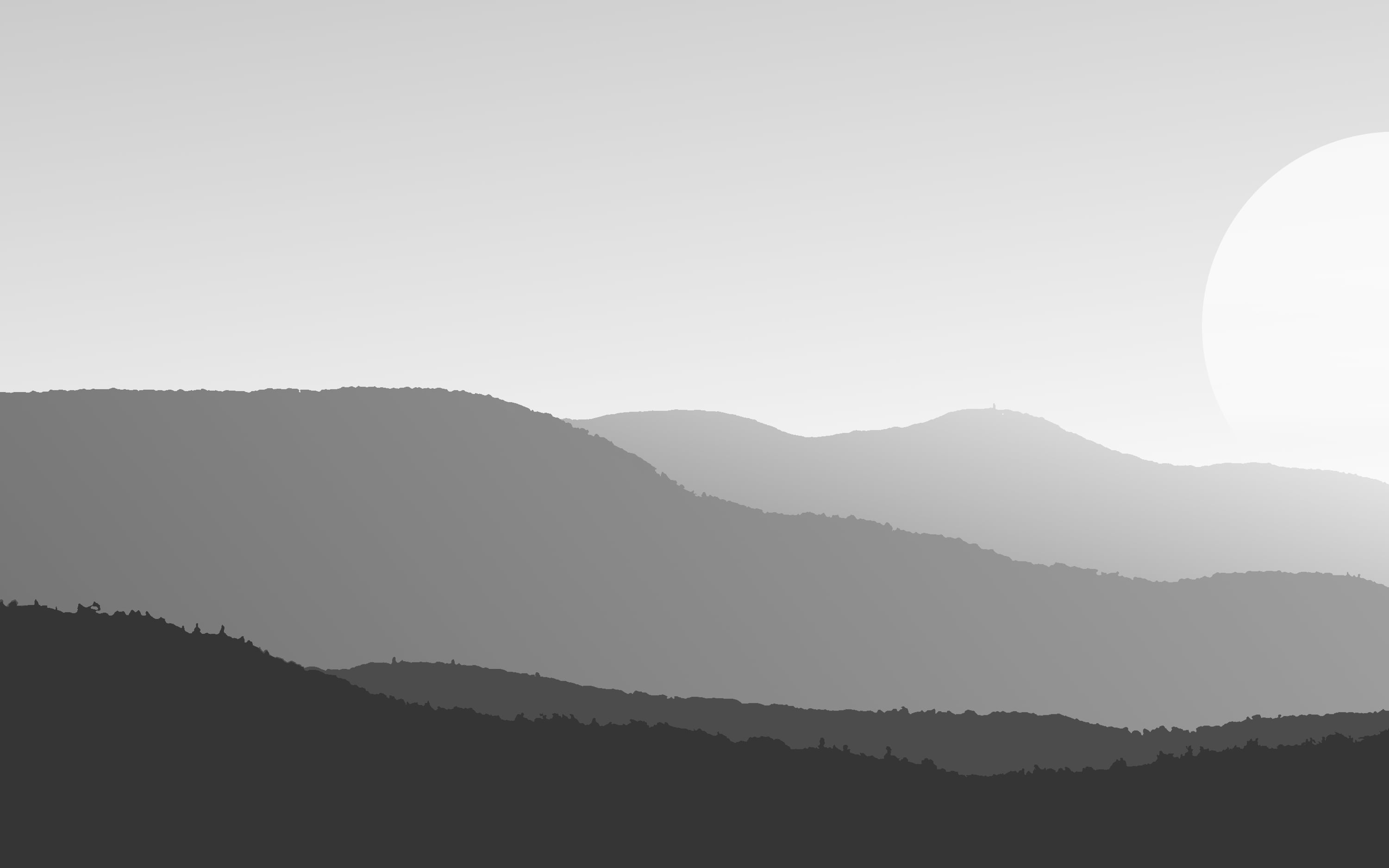 Mountain peak, gradient, mountains, digital art, monochrome HD