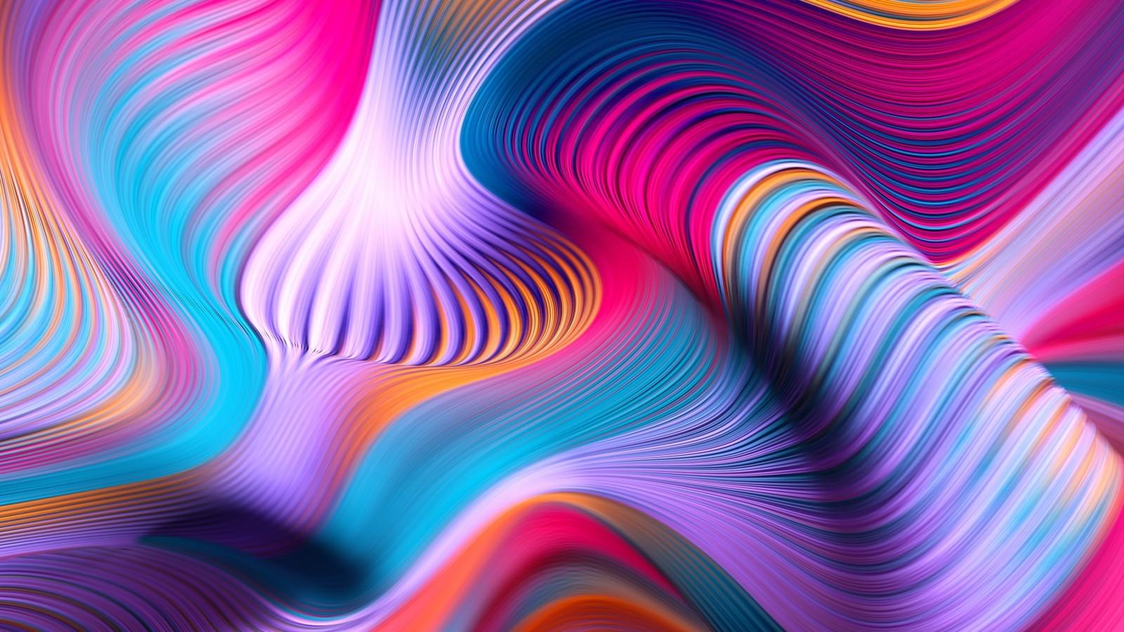Download 1600x900 Colorful Gradient, Curly Lines, Waves Wallpaper